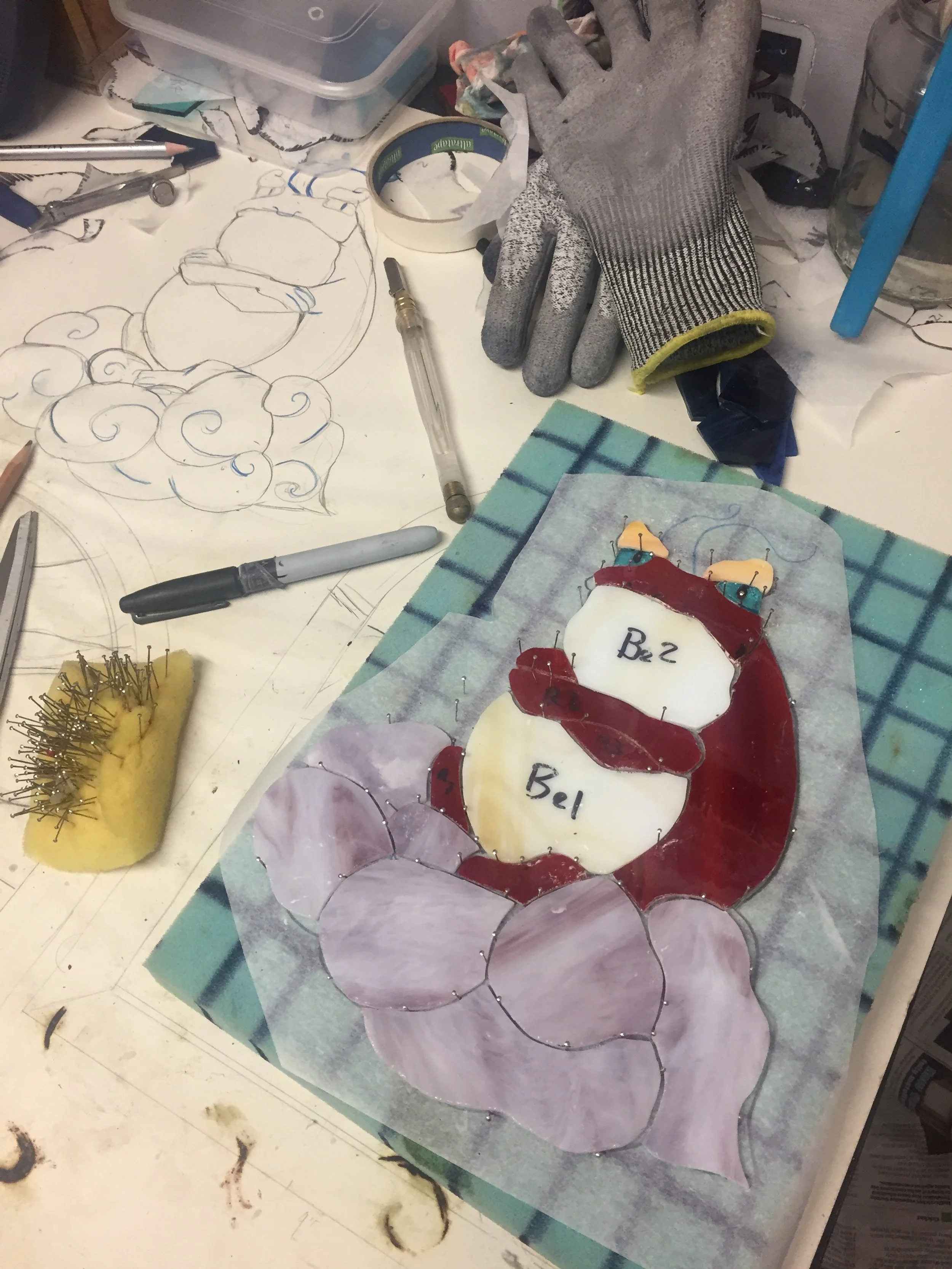 Glass cut of Zephos for a stained glass piece inspired by the Legend of Zelda the Wind Waker 