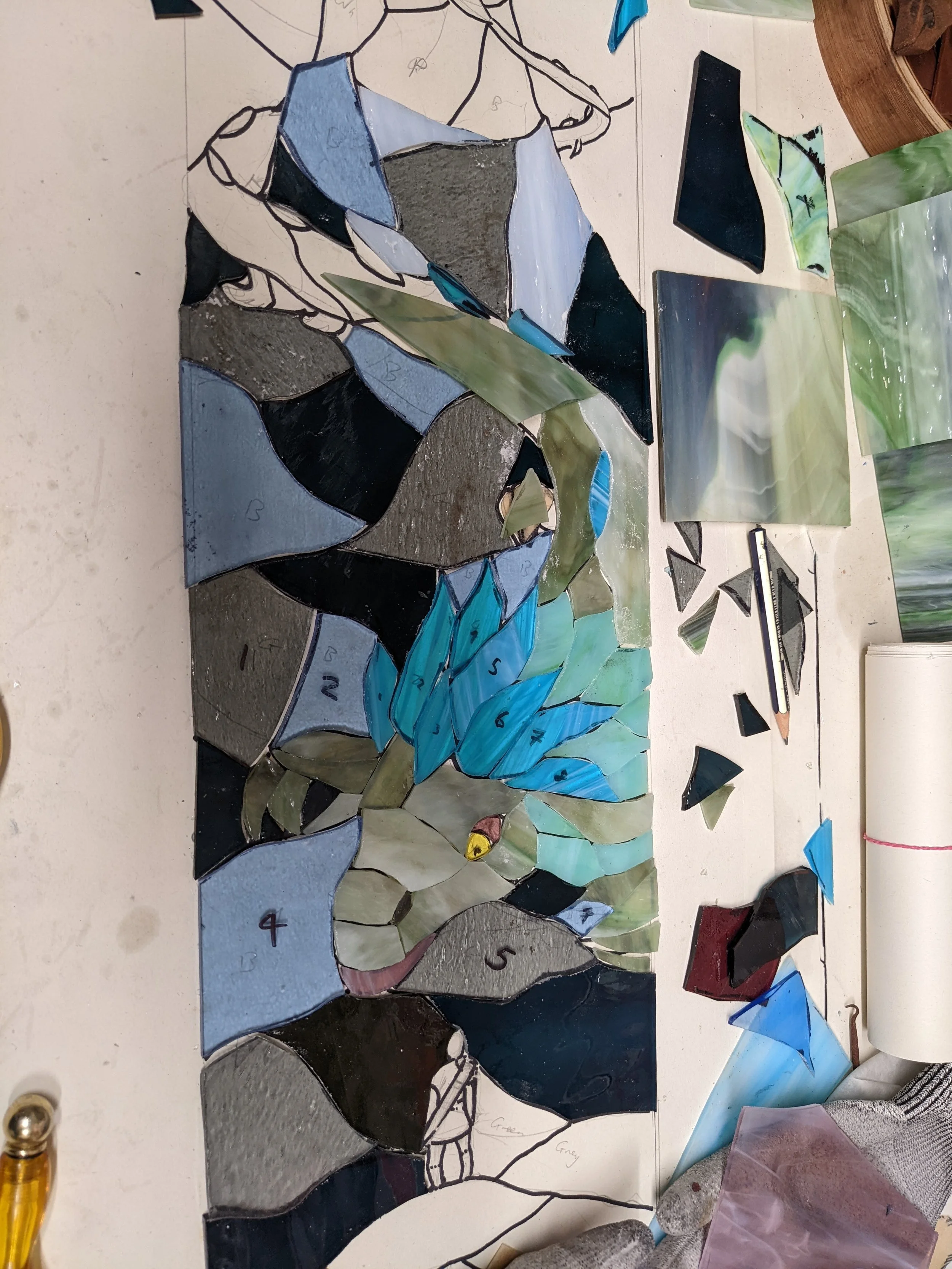 The legend of Zelda breath of the Wild inspired Stained glass half complete in pieces 