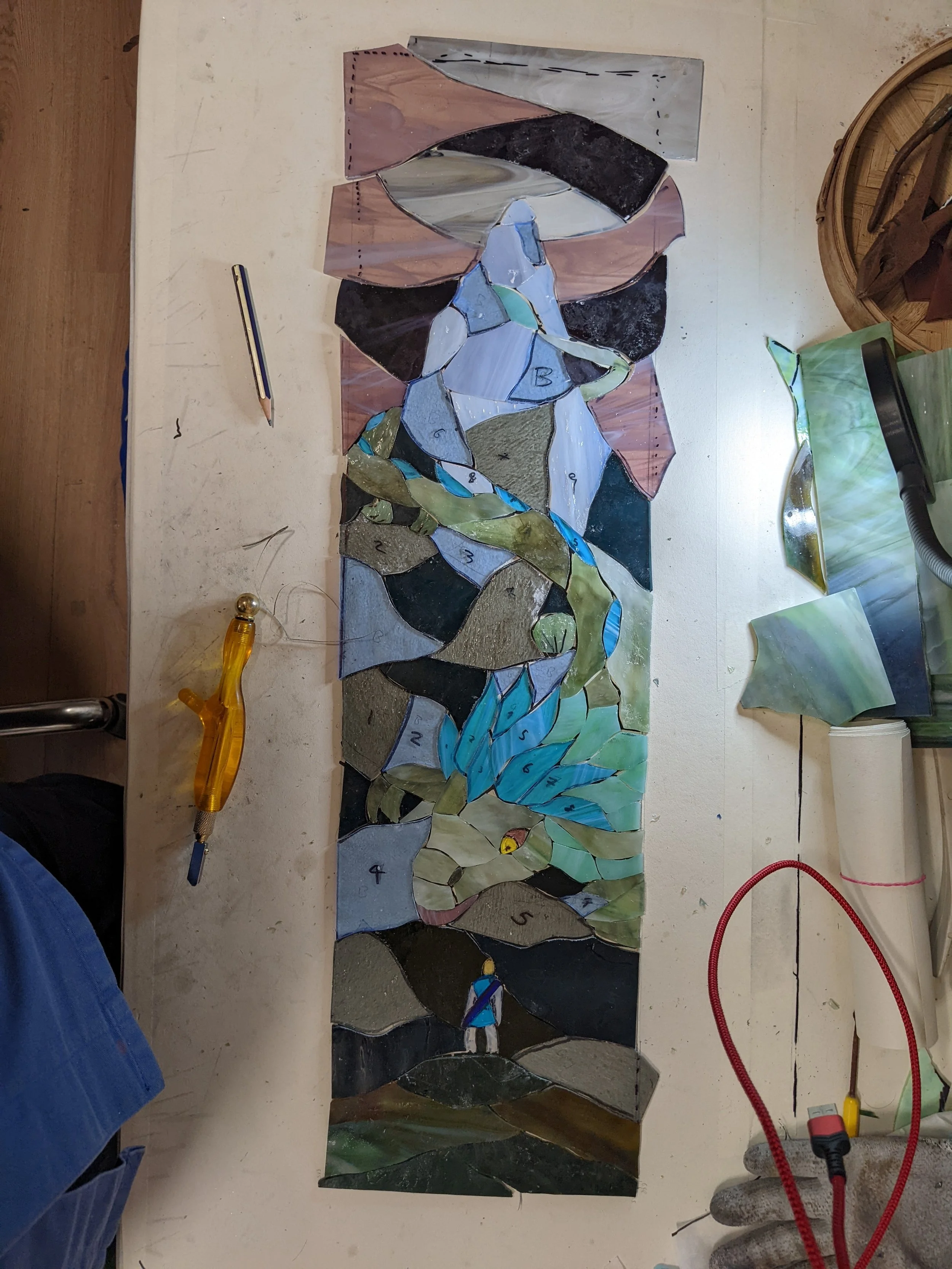 The legend of Zelda breath of the Wild inspired Stained glass being cut top down
