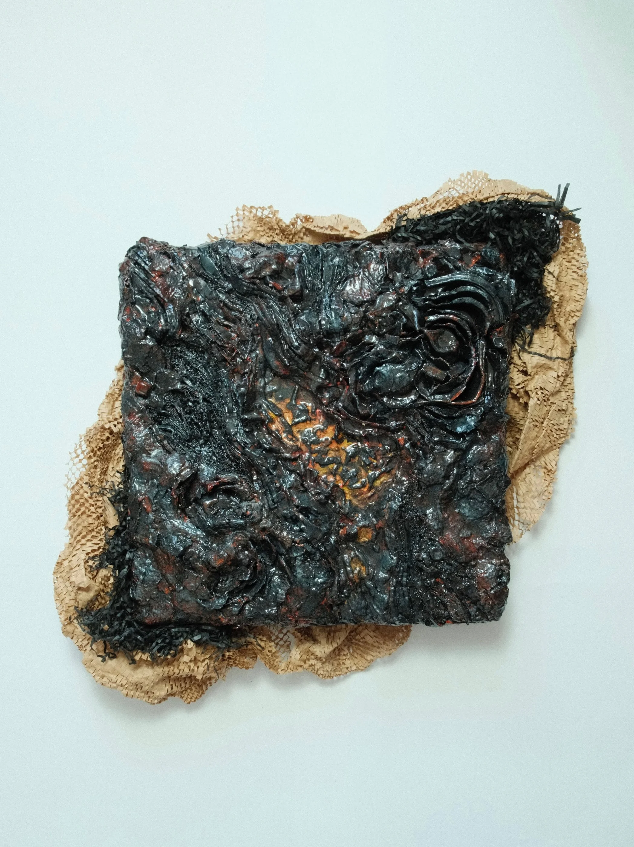 &lsquo;BURNING DESIRE&rsquo;
14&rdquo;x14&rdquo;
Cardboard. Tissue Paper. Egg Boxes. 
FIRE: 1/4

#lidsstudio #litteredwithluxury #recycledart #plasticwaste #artist 

SCORCHED INTENSITY.

#lidsstudio #litteredwithluxury 

CHARRED RESILIENCE.

#lidsstu
