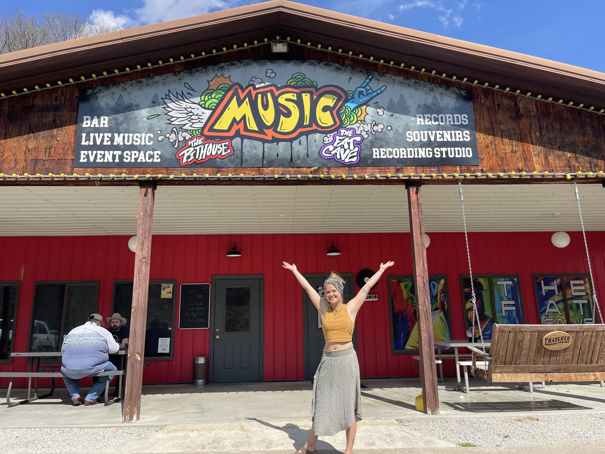 The Pit house + Fat Cave Sign