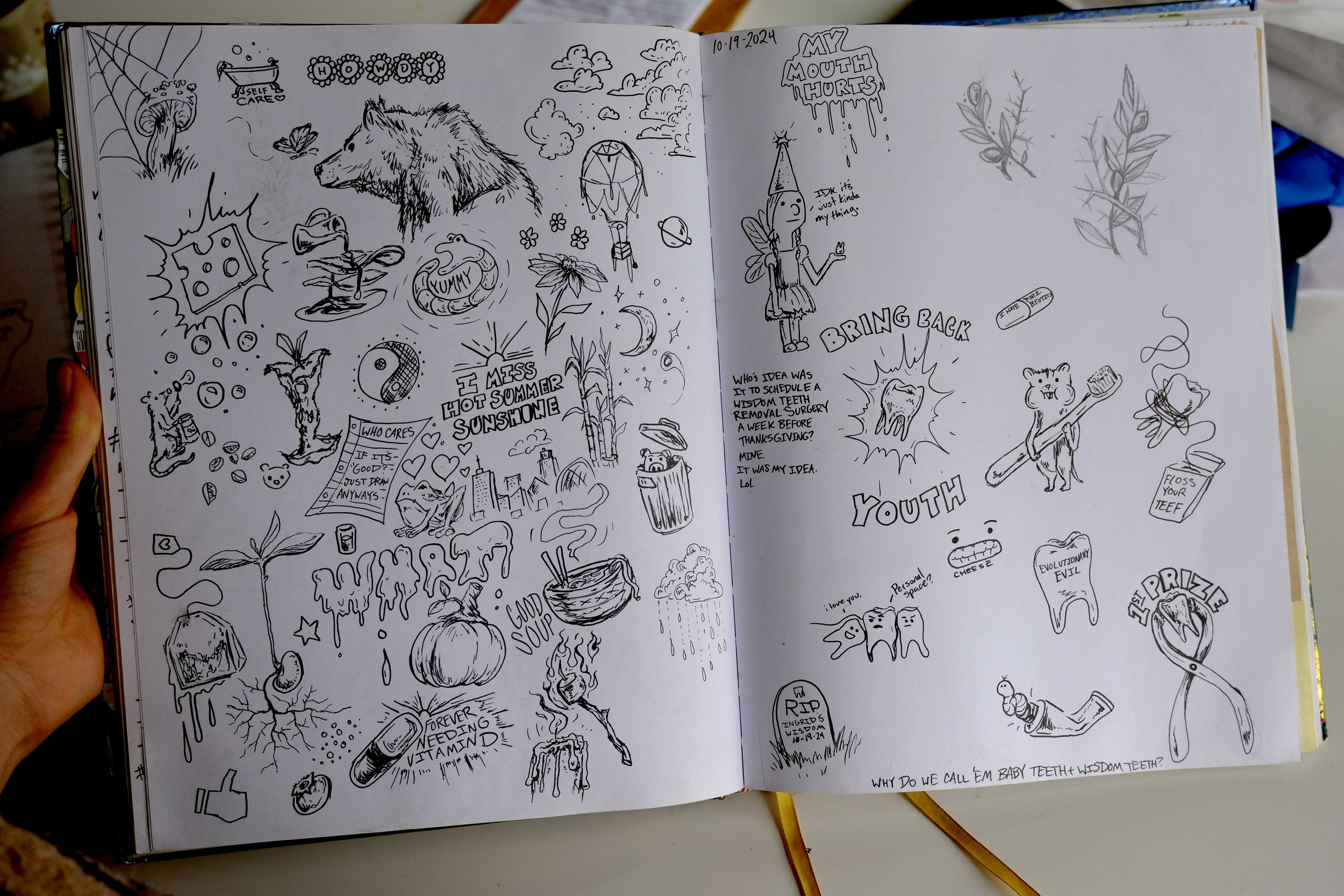 An exercise in my creativity: I set a timer and I can't stop drawing until it goes off. This time around was near my wisdom teeth removal