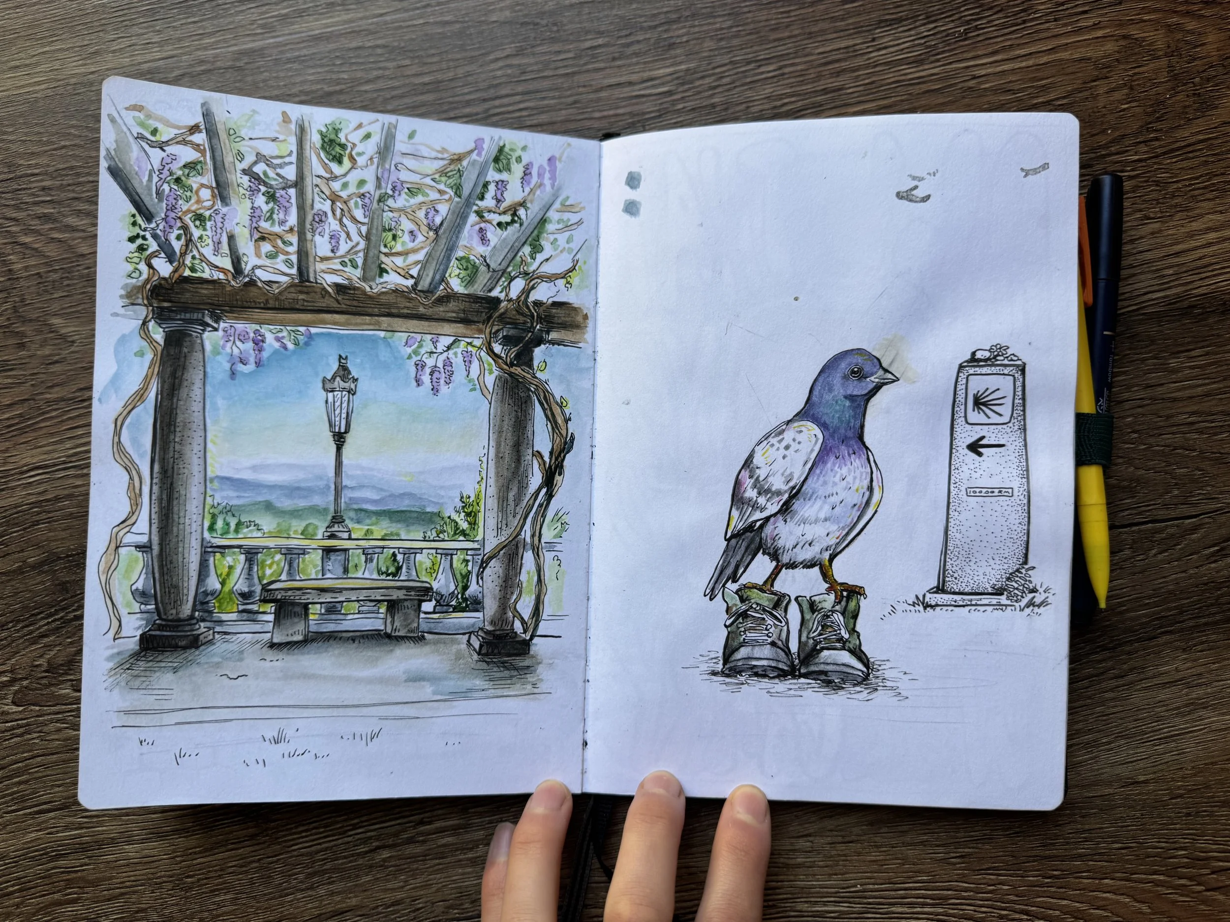 Watercolor - Spain overlooking Portugal on the Camino de Portuguese