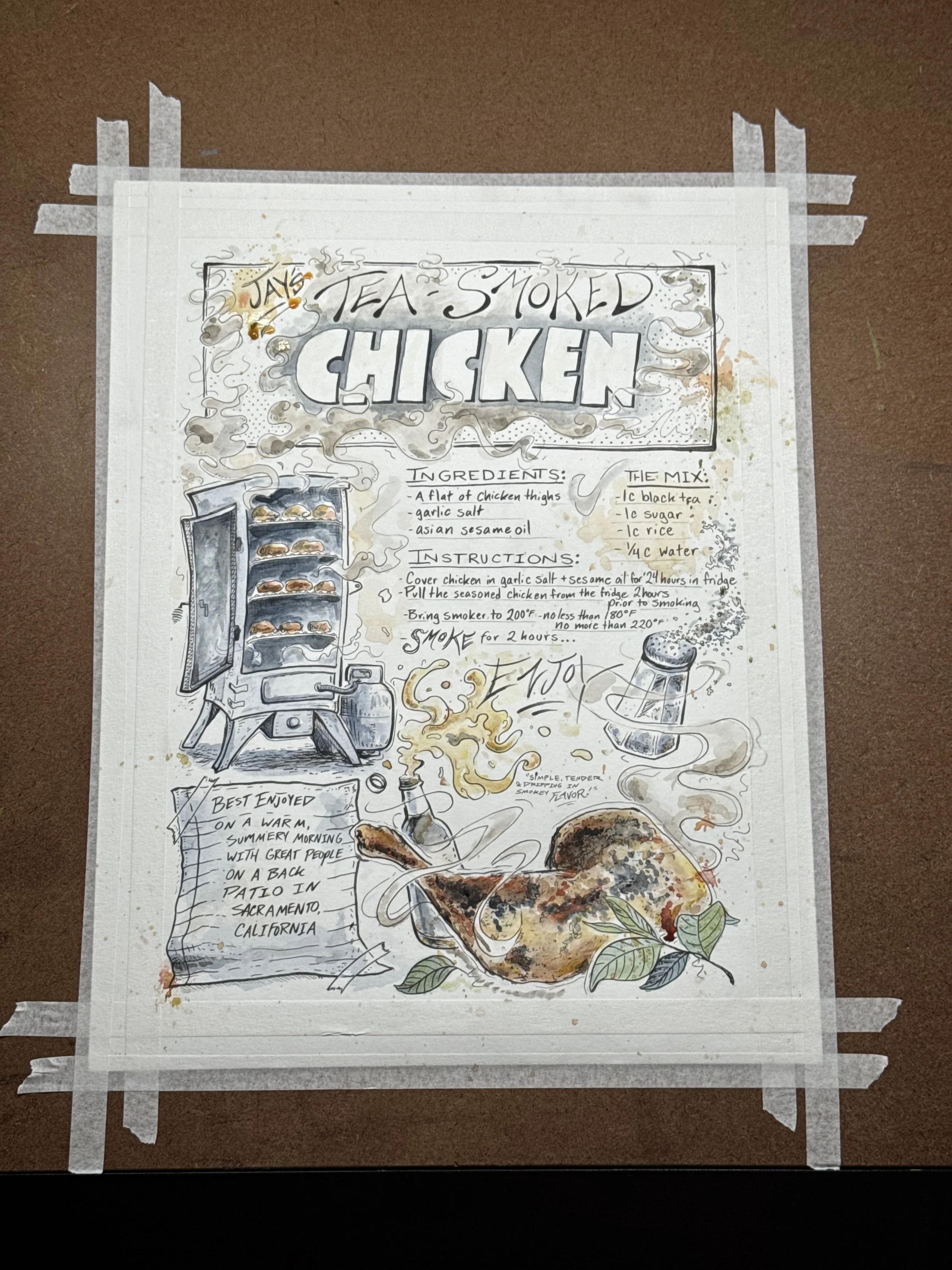 This special recipe illustration was created as both practice for more work similar to it and as a gift for a foodie-friend.