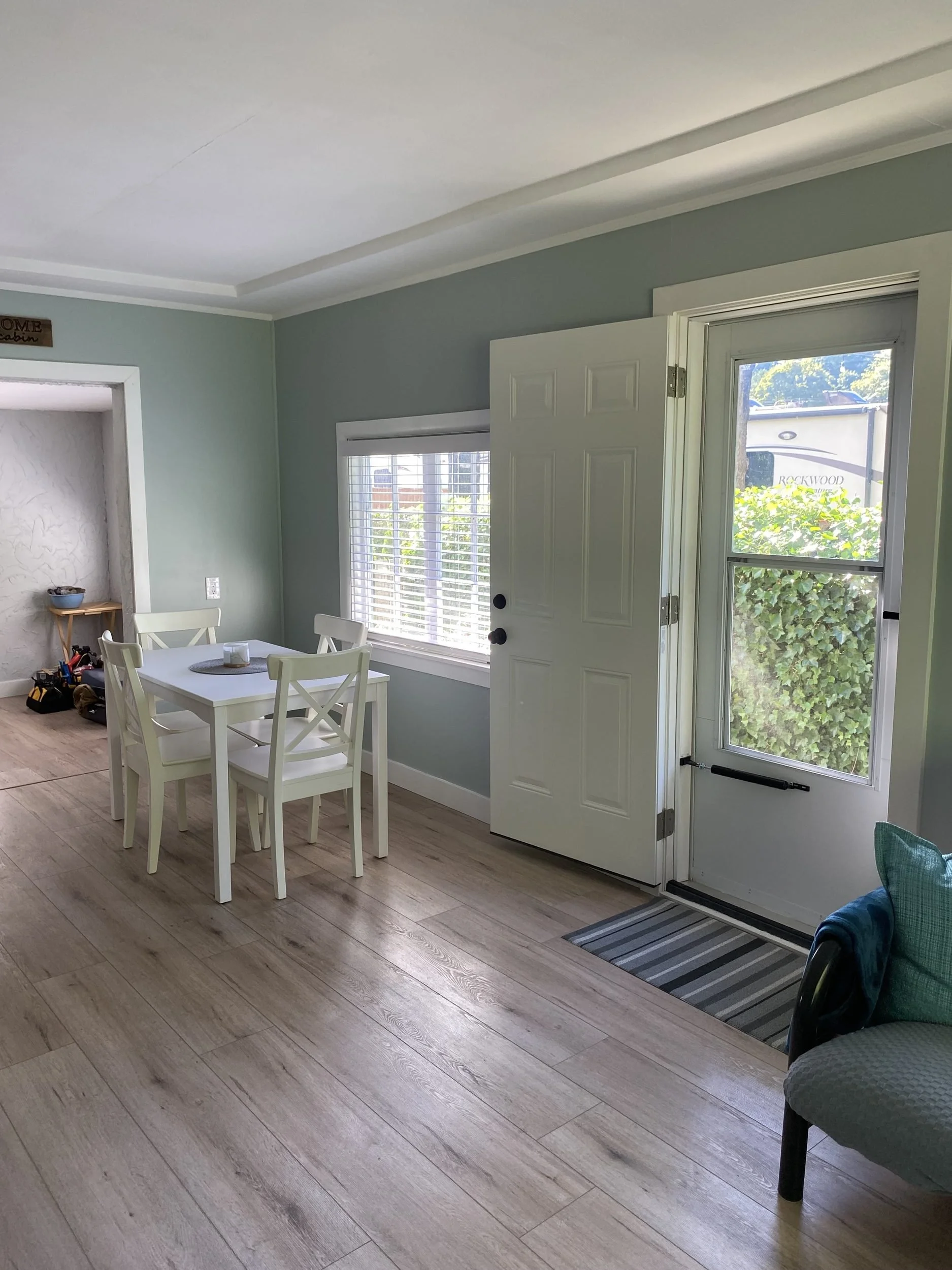 Finished open dining area and entry
