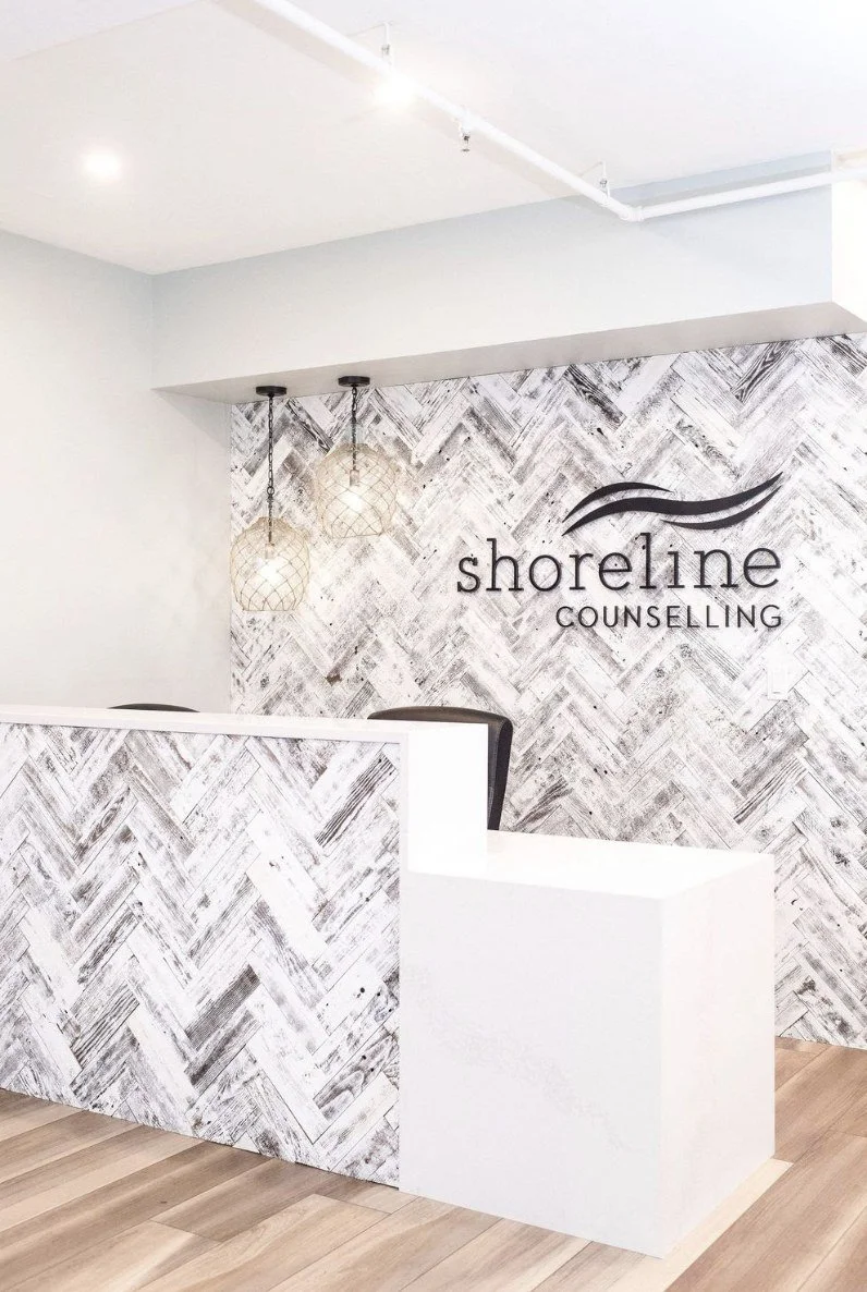 Herringbone tile and custom reception desk, Shoreline Counselling Office
