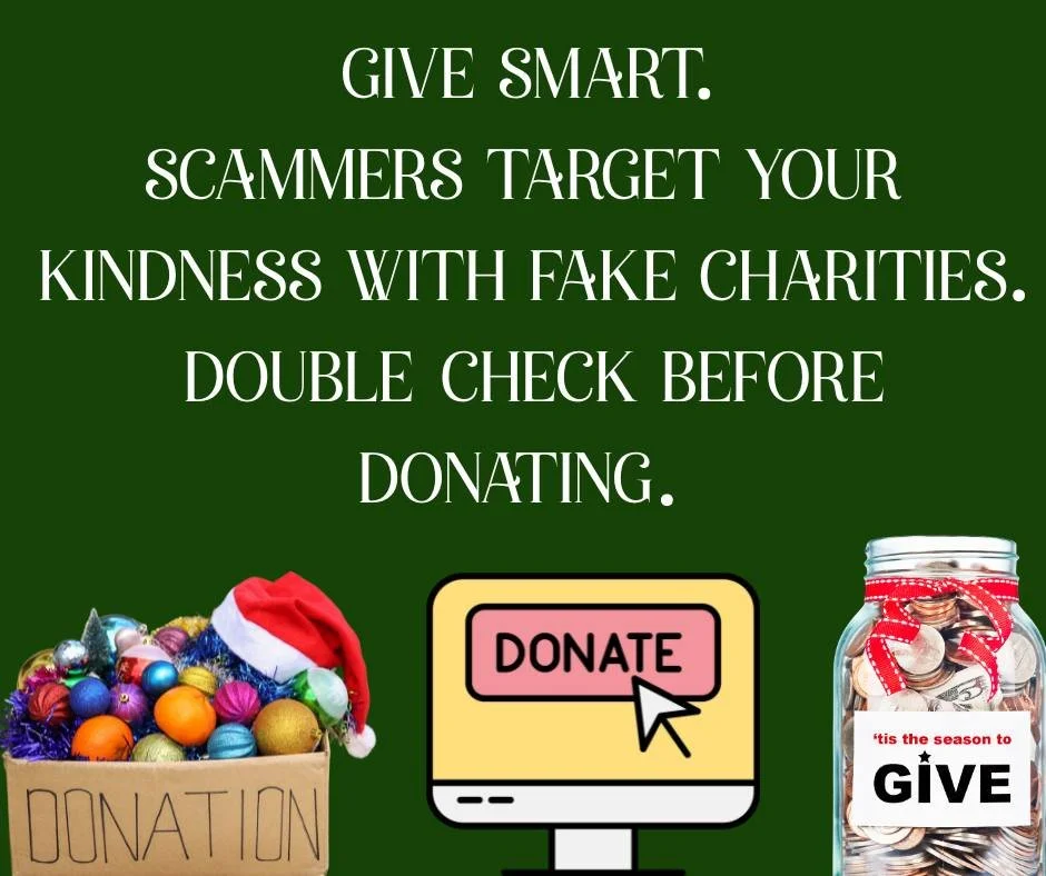Give smart ❤️✨ Scammers target your kindness with fake charities. Double-check before donating! Who else does a quick Google first? #CityCU #FraudFree