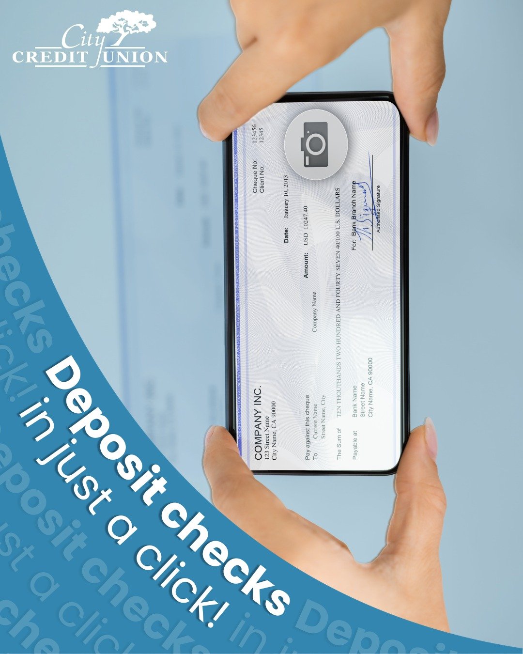 We LOVE to see you at City CU! 💙

But if you're making the trip just to deposit a check or two, why not stay cozy at home and save the gas? 🚙⛽

📲 With Mobile Deposit, you can deposit checks straight from your phone!

1. Open the City CU Mobile App