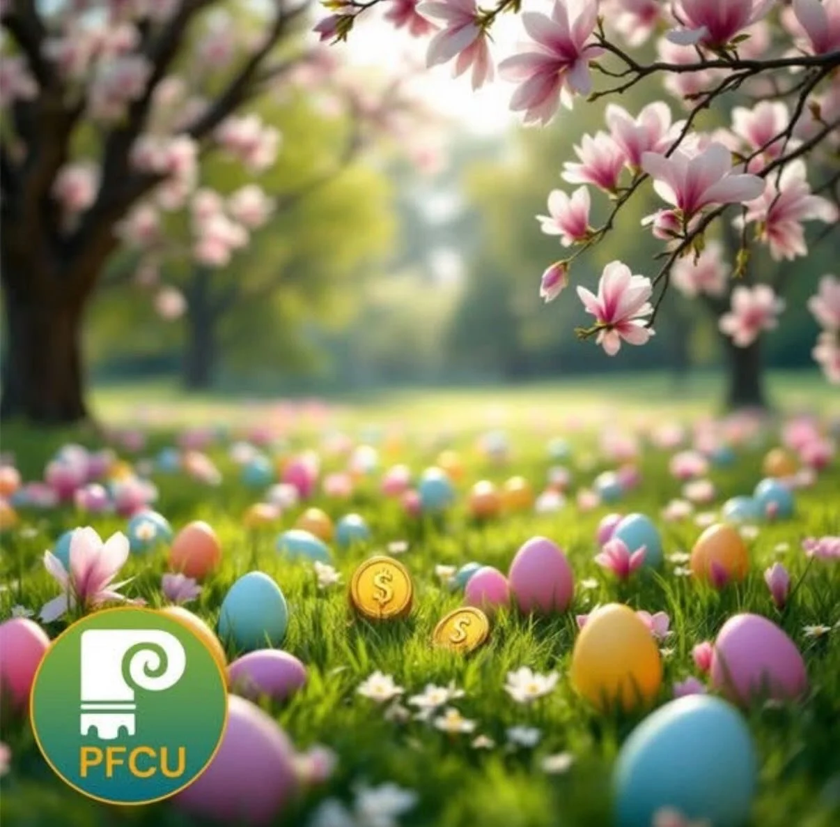 Looking to add a little extra dazzle to your egg hunt? 🐣✨
Stop by Princeton Federal Credit Union and exchange your cash for GOLDEN dollar coins and $2 bills (yes&mdash;we really have them!) to tuck inside those Easter eggs.
We&rsquo;ll also gift you
