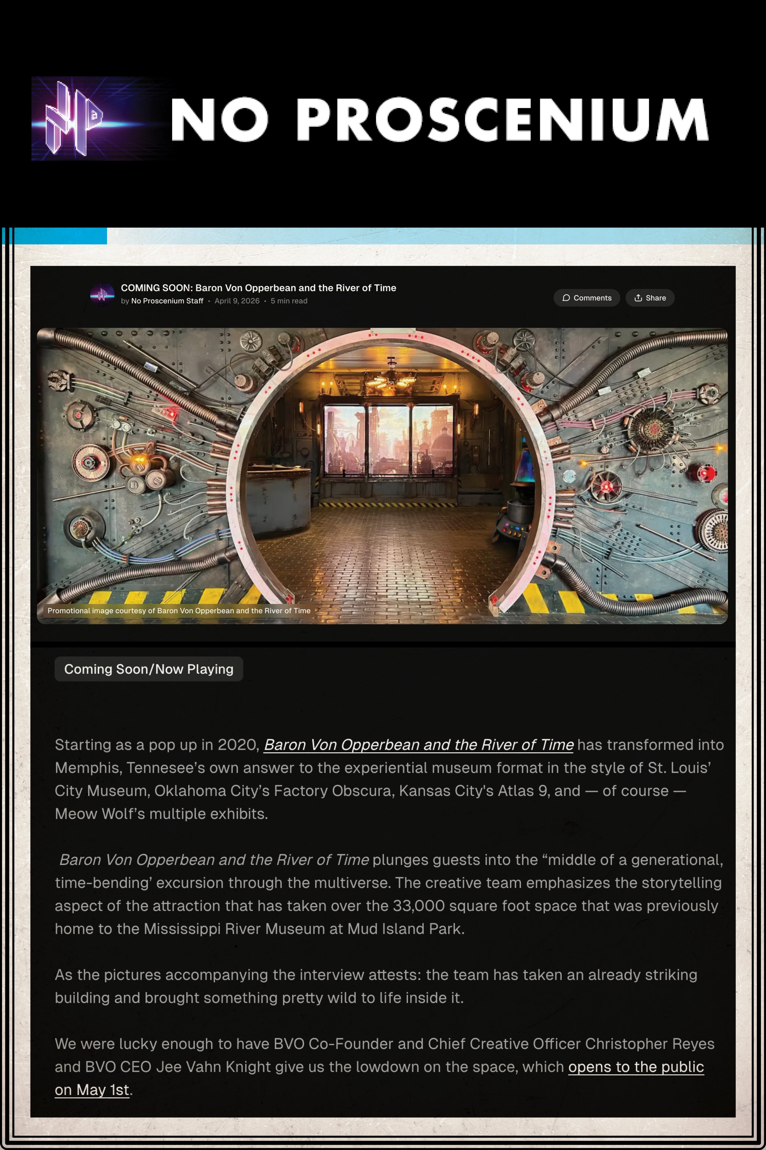 No Proscenium: Coming Soon — Baron Von Opperbean and the River of Time