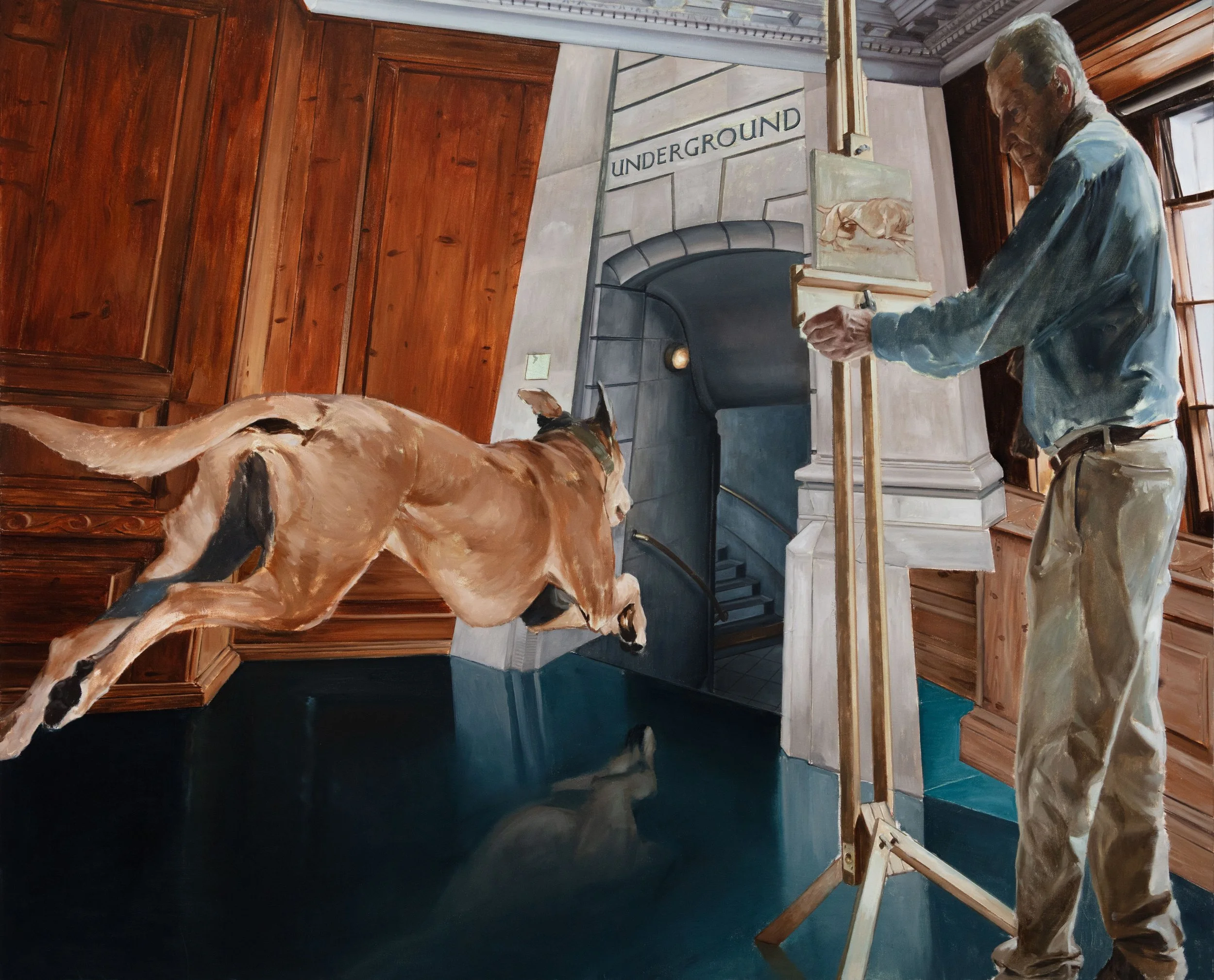 'Post War Painter and Dog', oil on canvas, 130x160cm