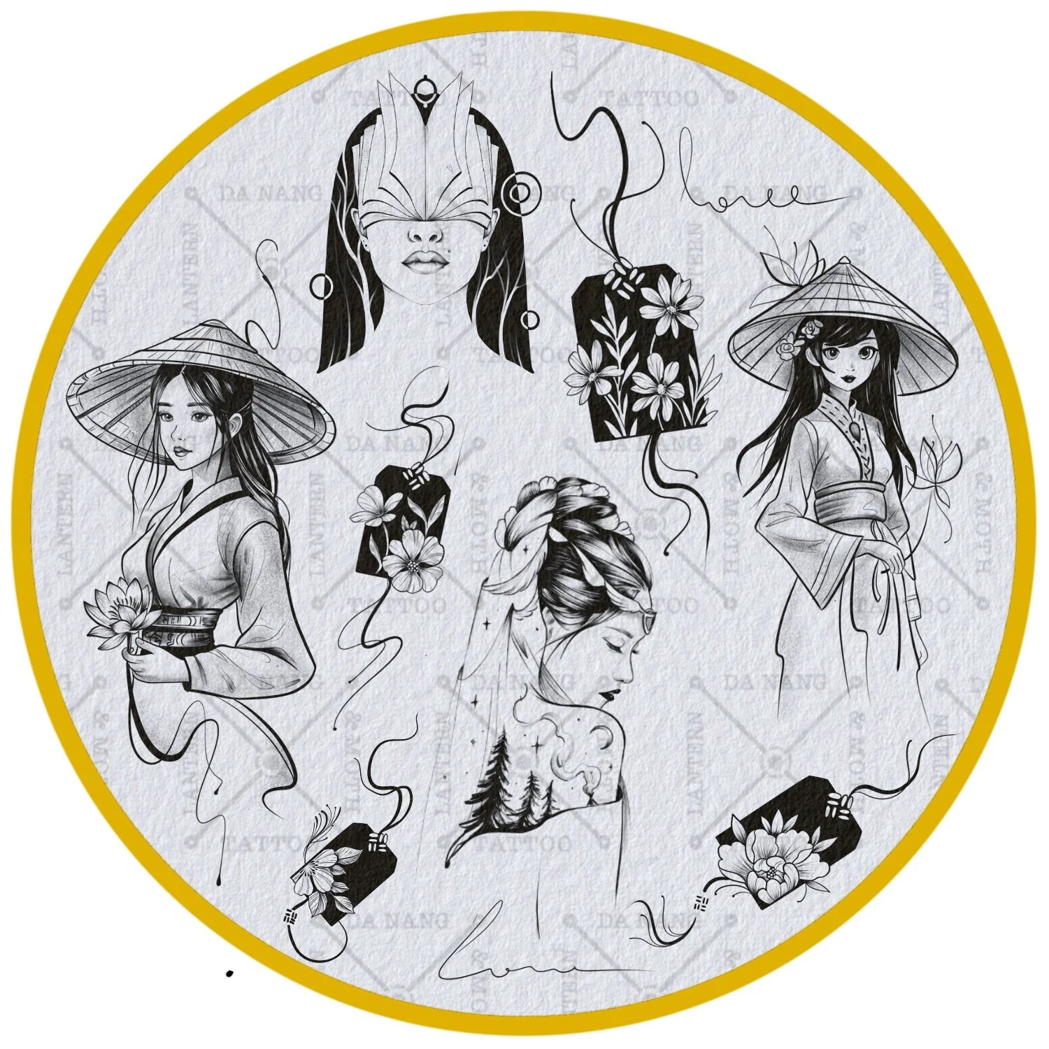 Feminine fine line designs by Lantern and Moth Tattoo studio, Vietnam.