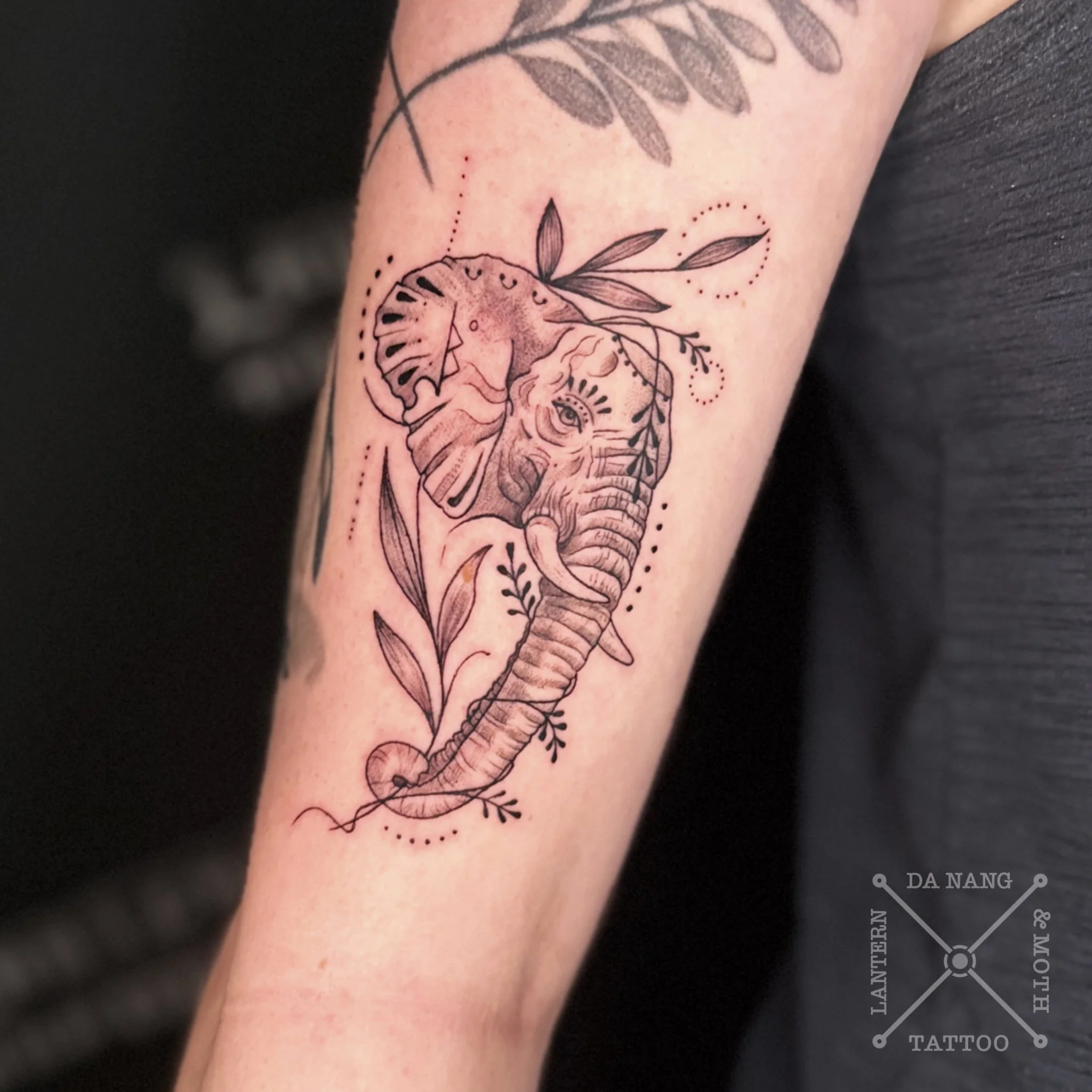 Elephant tattoo design by resident artist and Lantern and Moth Tattoo Da Nang.