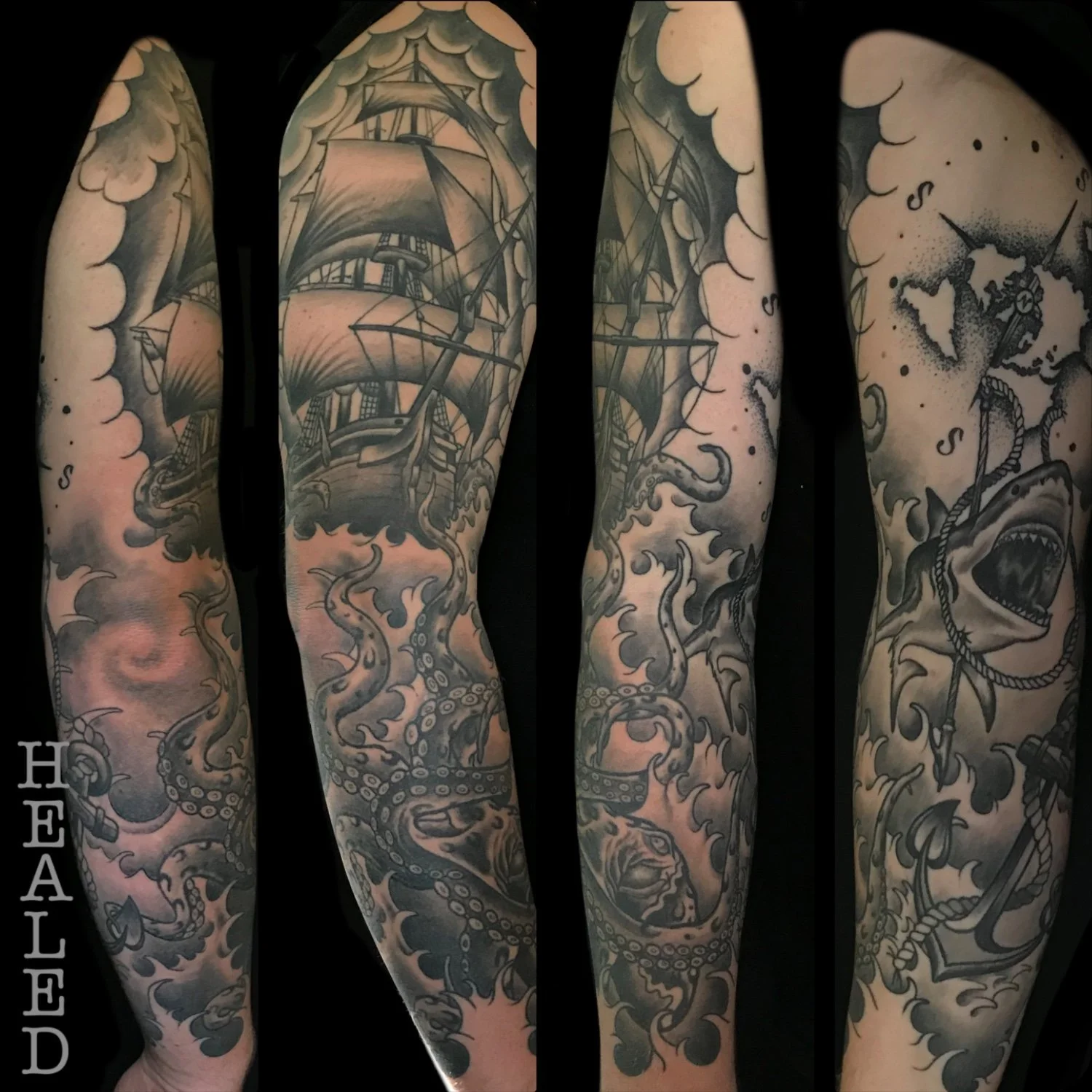 Traditional Sleeve, Vietnam tattoo studio Lantern And Moth Tattoo, Da Nang.