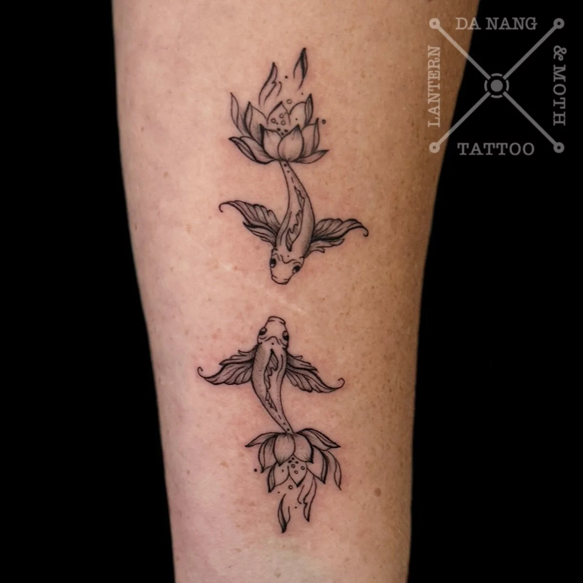 Fine Line Fish tattoo by Da nang Tattoo shop.