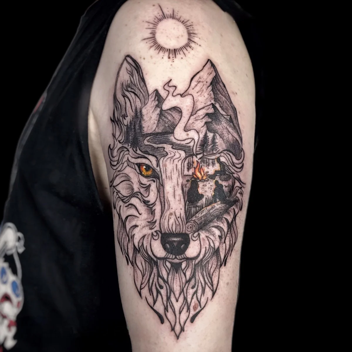Abstract wolf tattoo at lantern and moth tattoo studio, Da Nang, Vietnam.