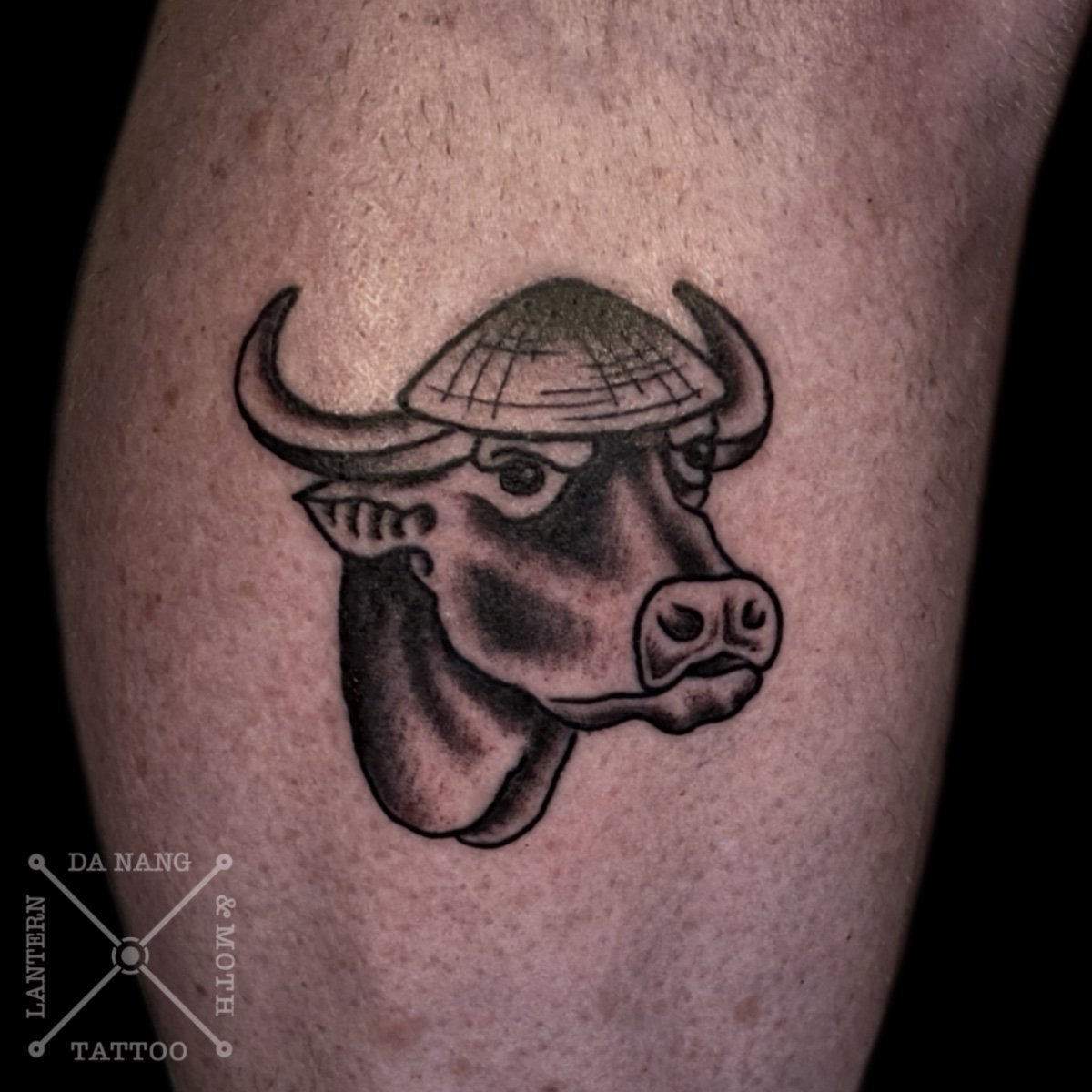 Buffalo black traditional tattoo by Da Nang tattoo studio Lantern and Moth Tattoo.