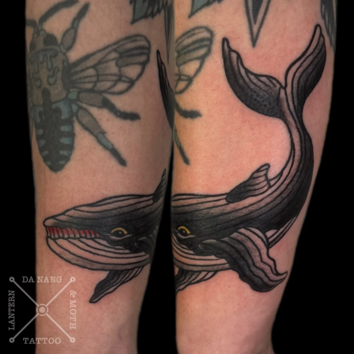 Western Traditional Whale Tattoo by Lantern and Moth Tattoo Studion ion Da Nang, Vietnam