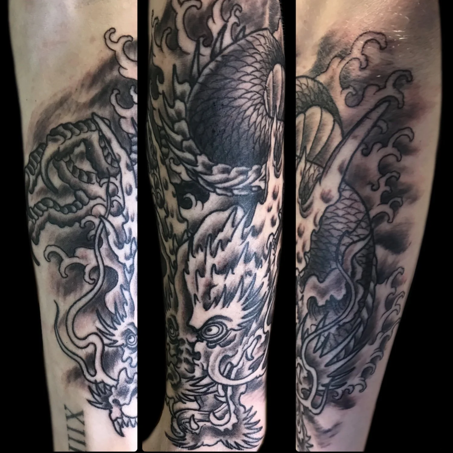 Black and Grey Dragon Tattoo, Lantern And Moth Tattoo Shop, Da Nang, Vietnam.