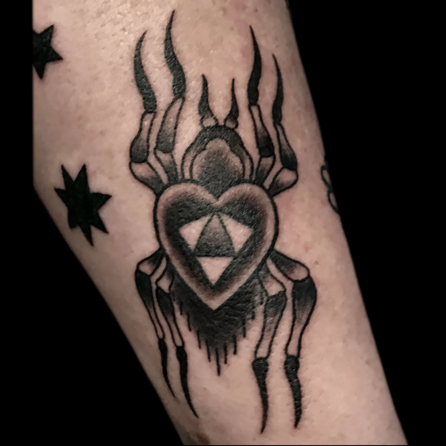 Black Traditional Spider tattoo, Da Nang tattoo shop Lantern And Moth Tattoo.