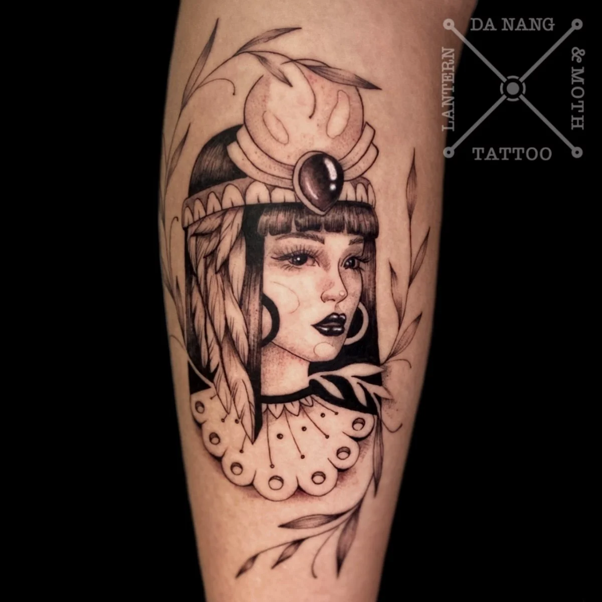 Fine Line Cleopatra Tattoo at Da Nang Tattoo Shop Lantern And Moth Tattoo.