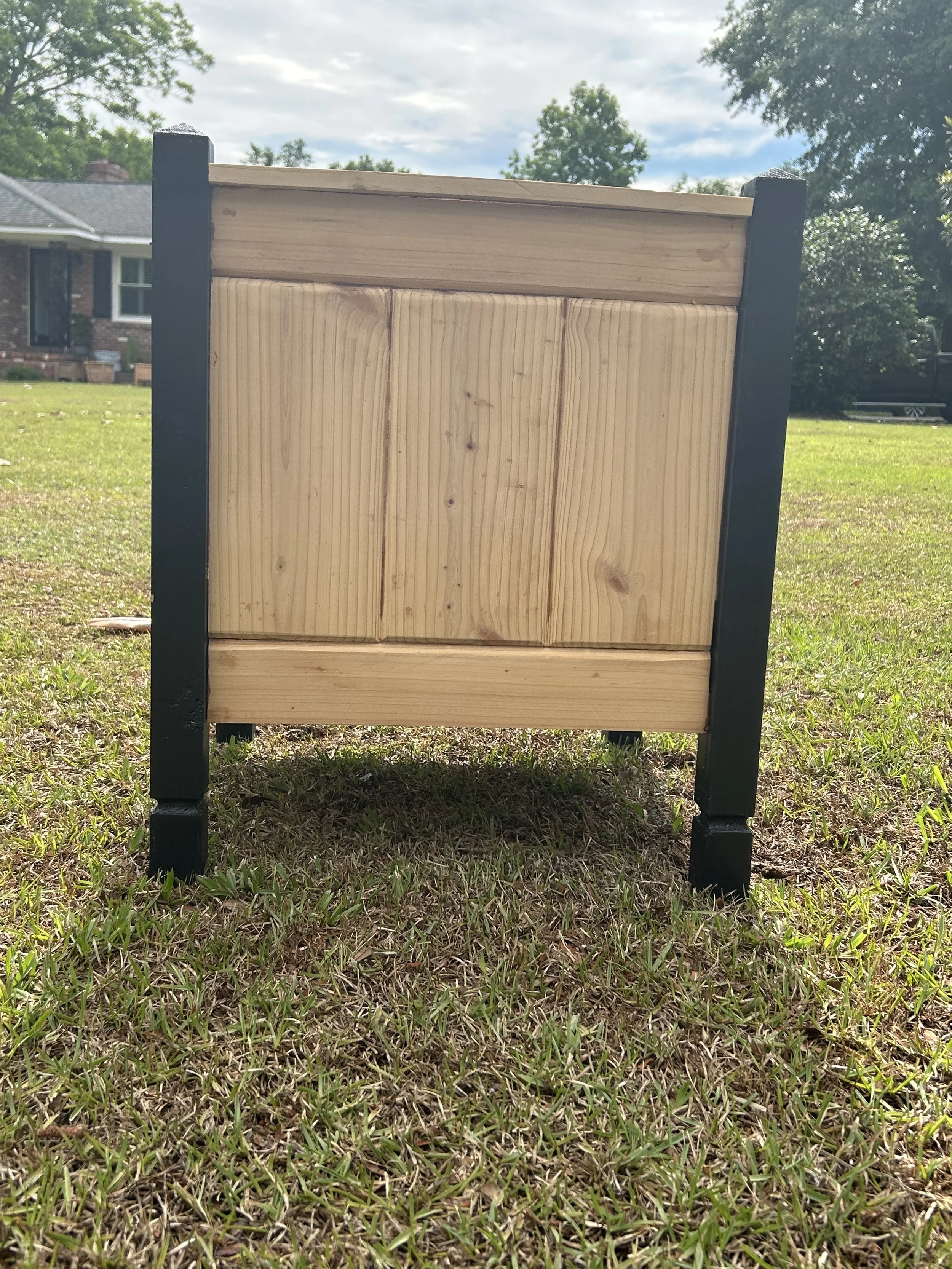 Cedar Paneled Planter with  Black Pine Trimmed Legs   