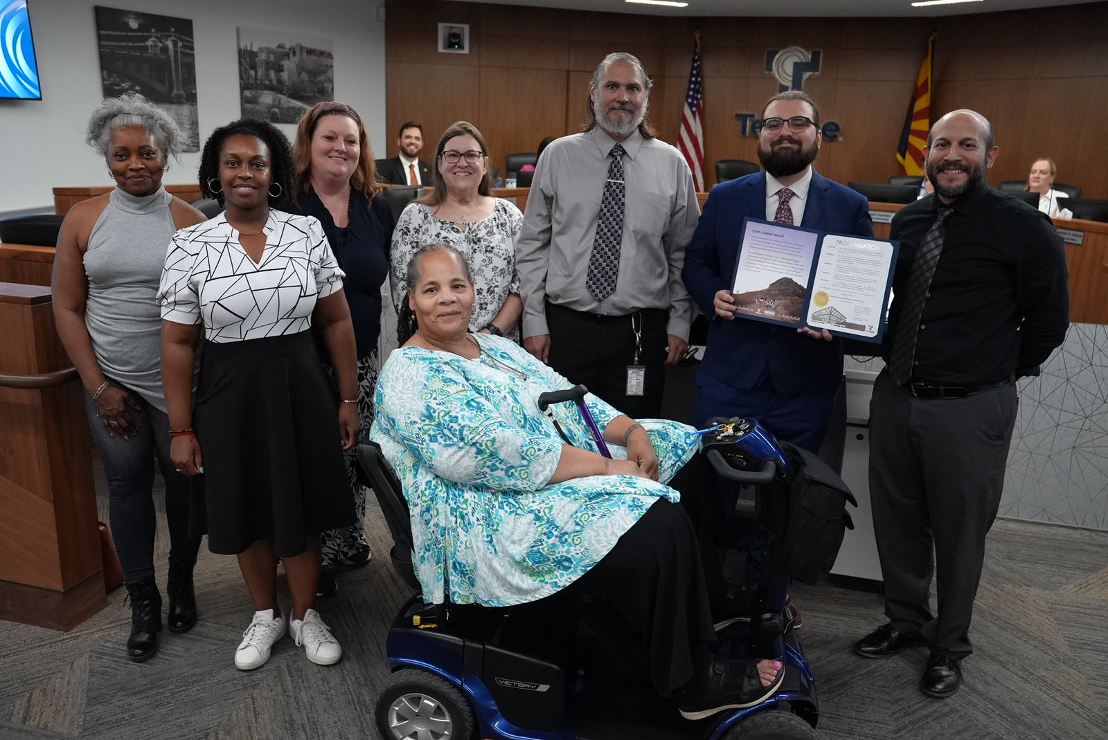 UAEA Board Members and First President Jackie Awosika accept the city proclamation at Tempe City Hall.