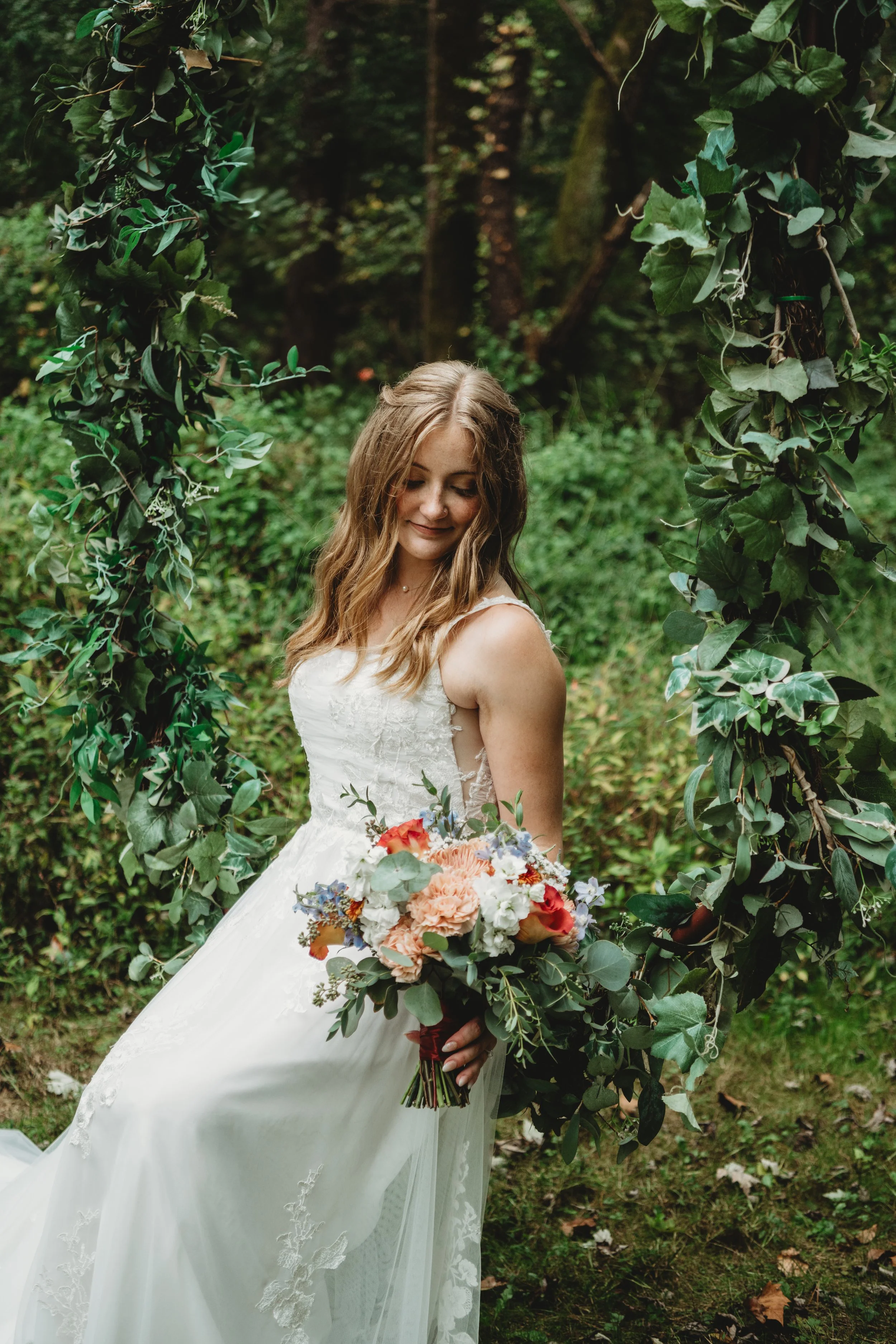 Early Fall bride on the circle swing