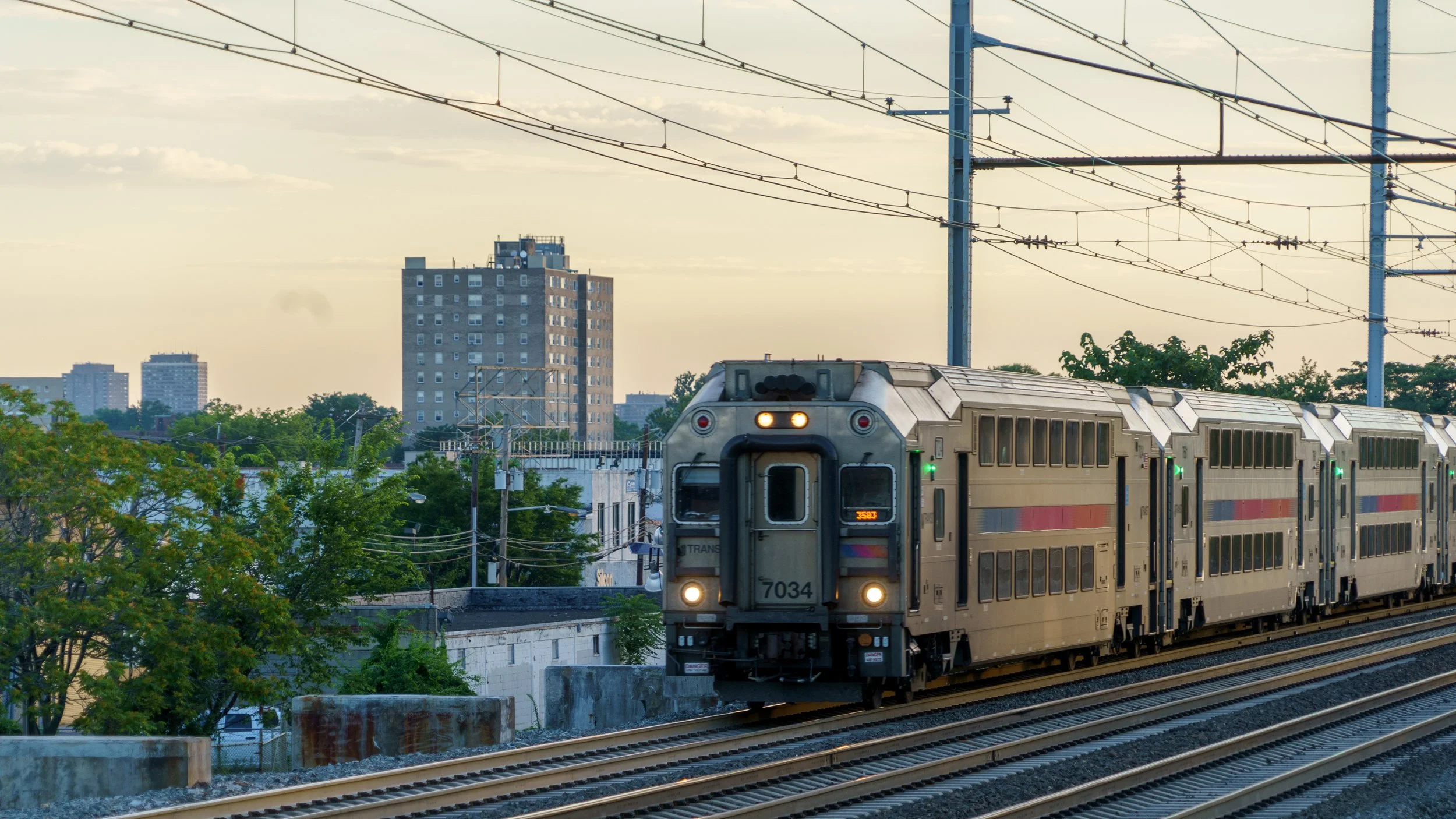 New Jersey Transit train on elevated track