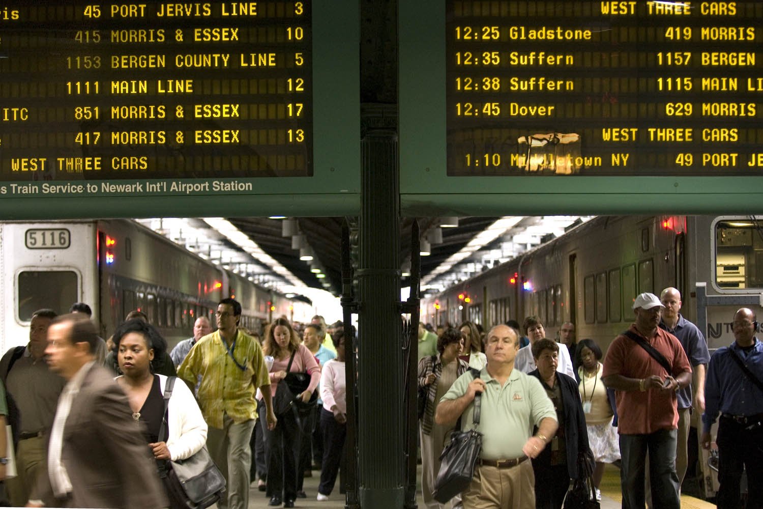 Commuters in train station