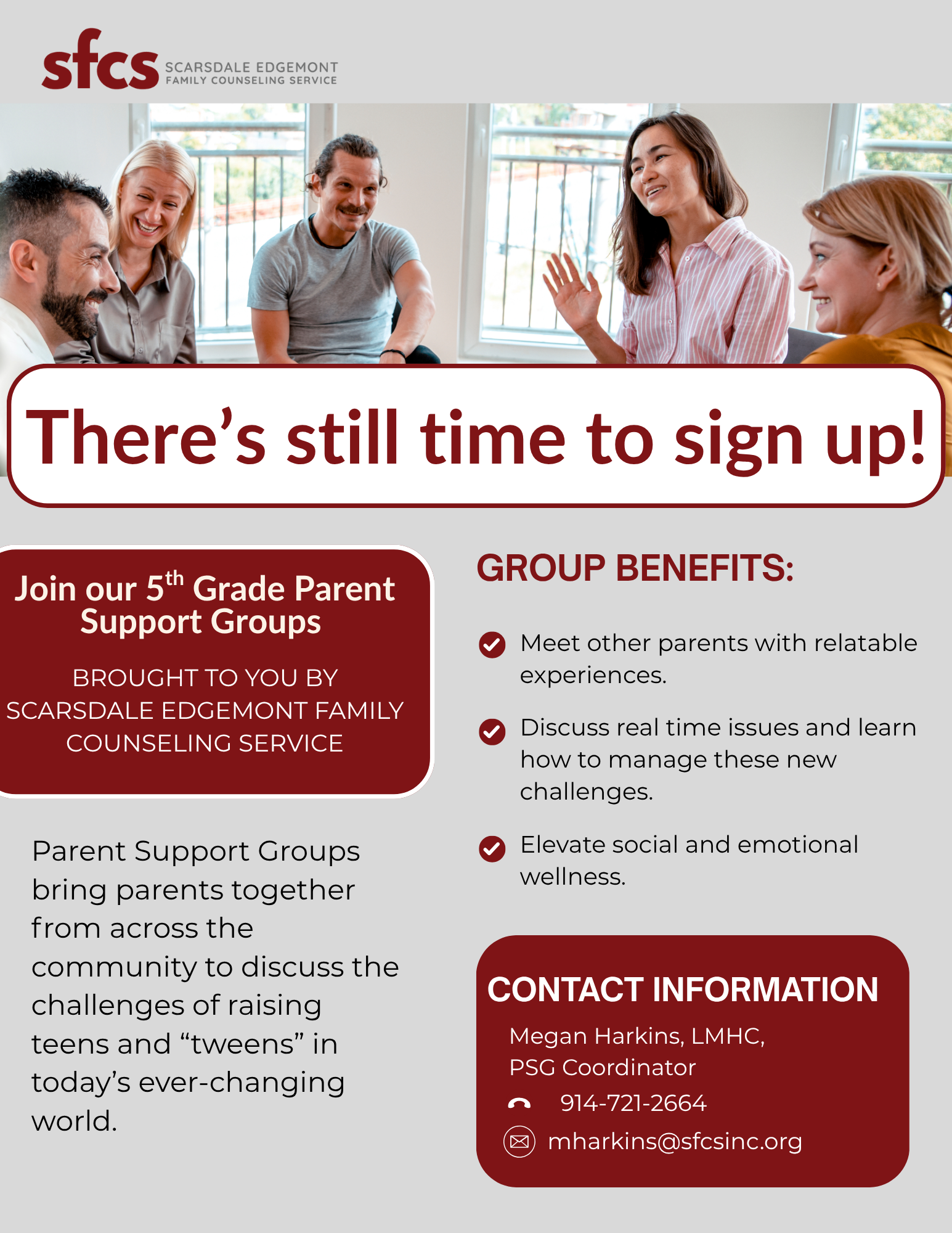 Register NOW! 5th Grade Parent Support Groups