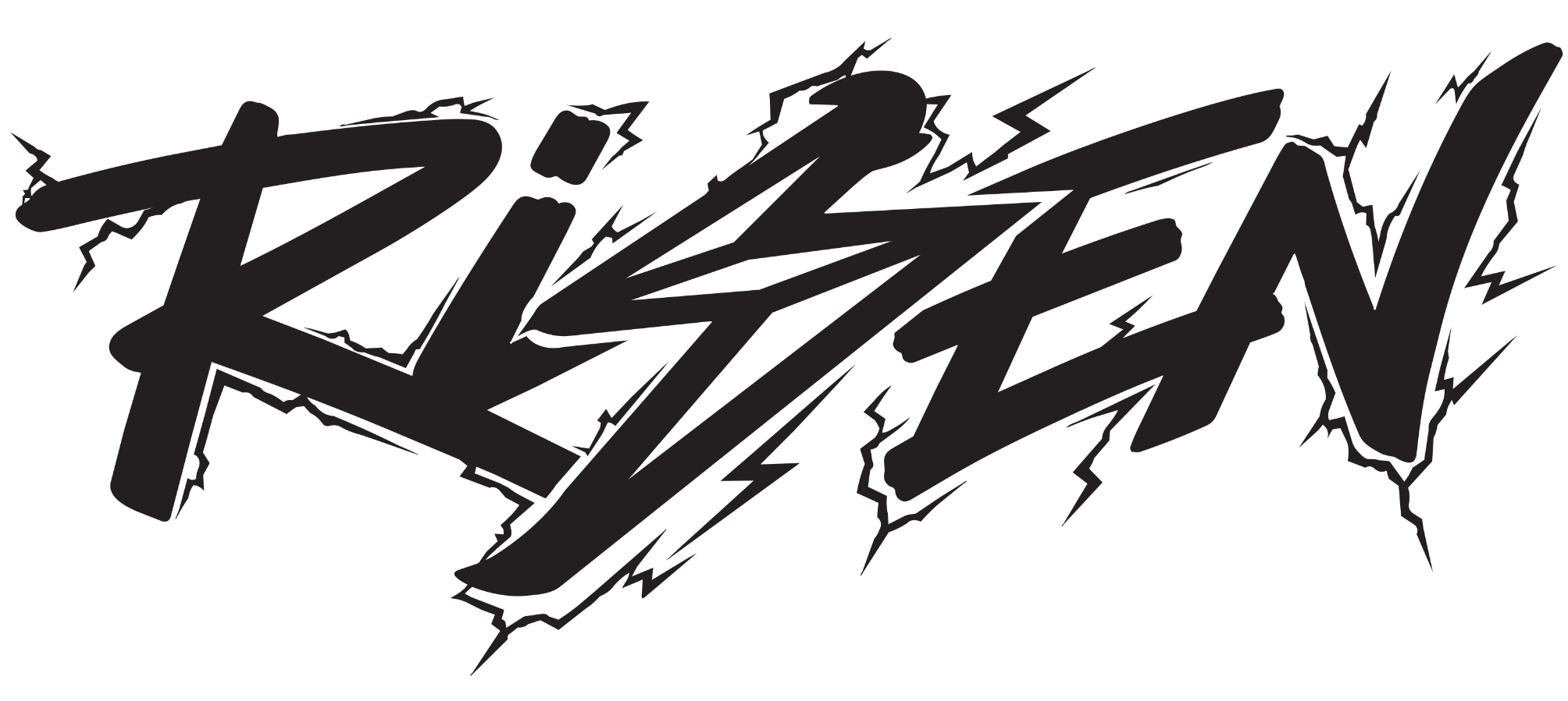 Black logo with jagged sharp edges resembling lightning, featuring the word 'RIZEN' in an aggressive, stylized font.