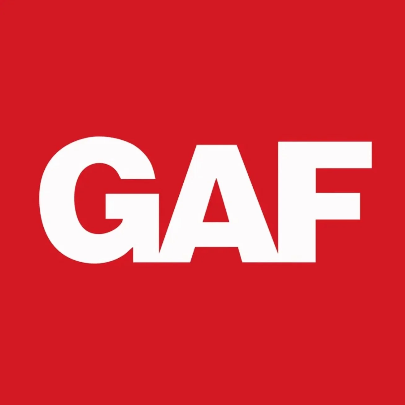 The GAF logo featuring white capital letters G, A, and F with a white star replacing the A, set against a red background.