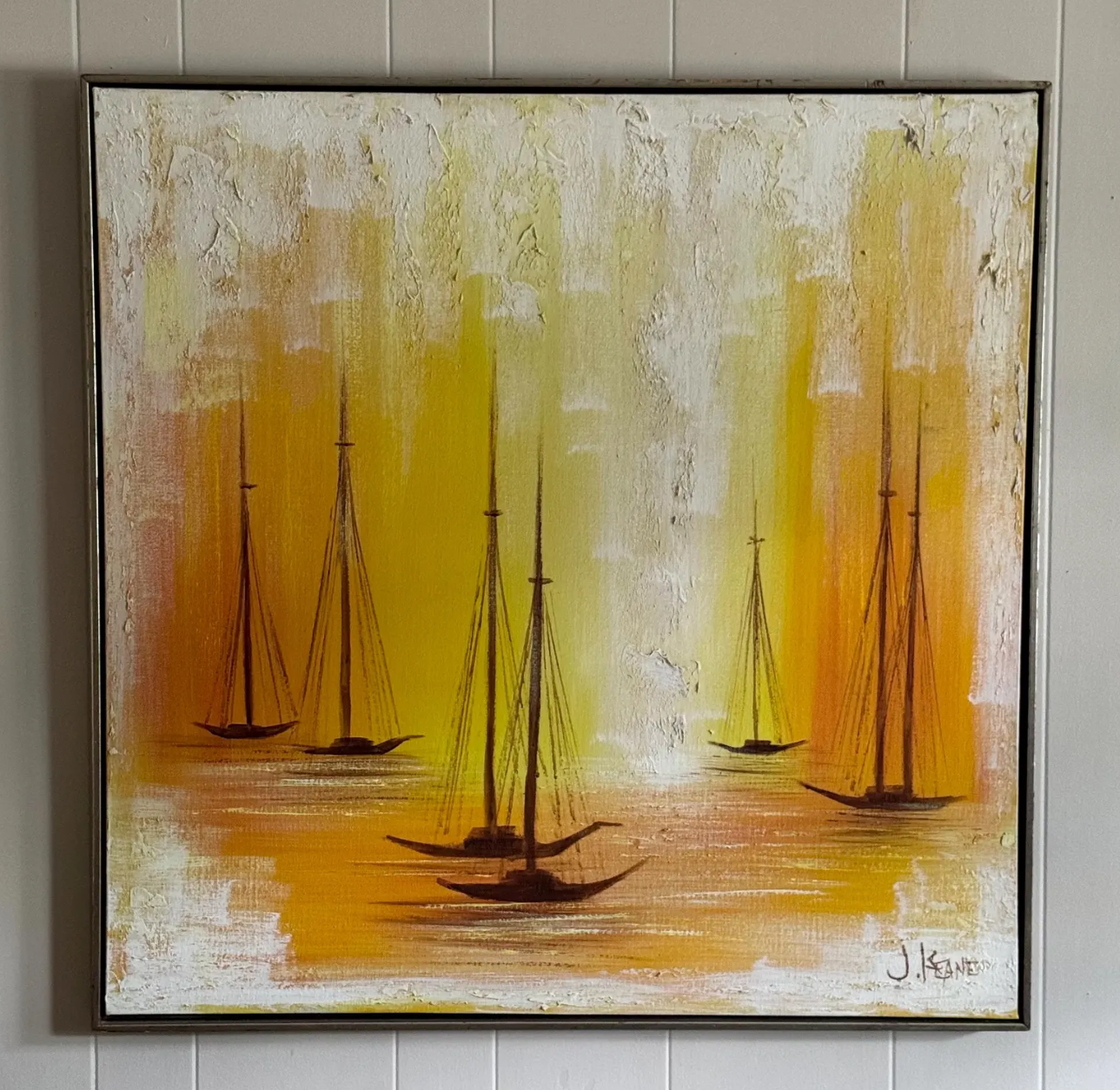 Large Textured Sailboat Painting by J. Kane