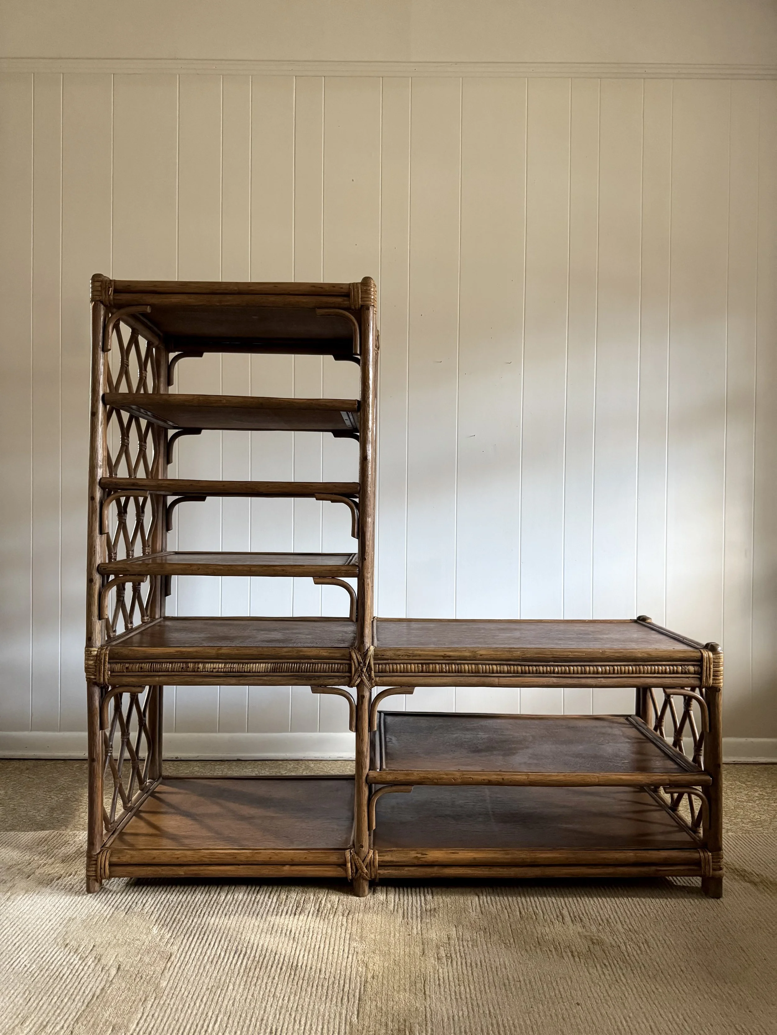 Vintage Bamboo Shelving Unit - Boho Mid-Century Modern Display Shelf