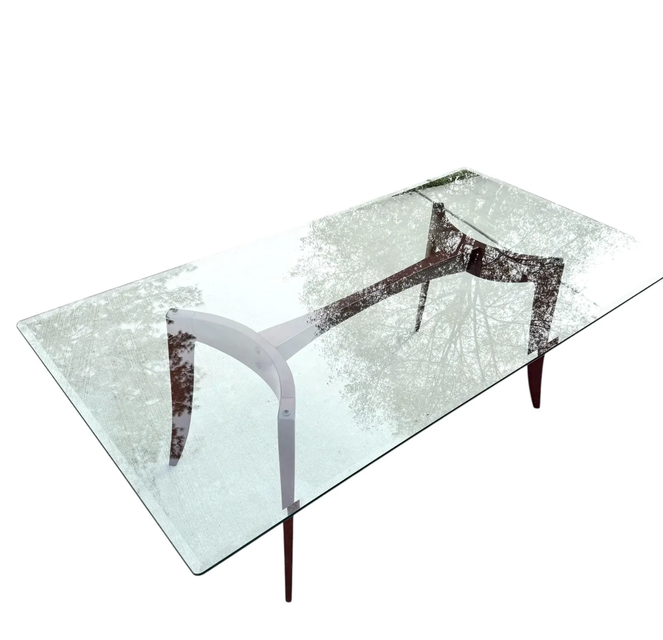 Vintage Mid-Century Modern Sculptural Wood & Glass Dining Table