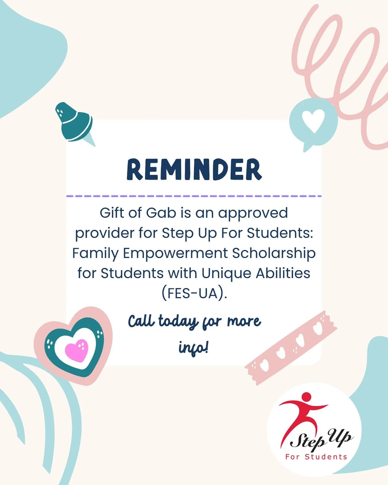 Gift of Gab is a FES-UA provider!
If your child is over 3 and qualifies, those scholarship funds can be used for therapy sessions with us. This is such a valuable resource for families looking to make speech and language support more accessible.

We&
