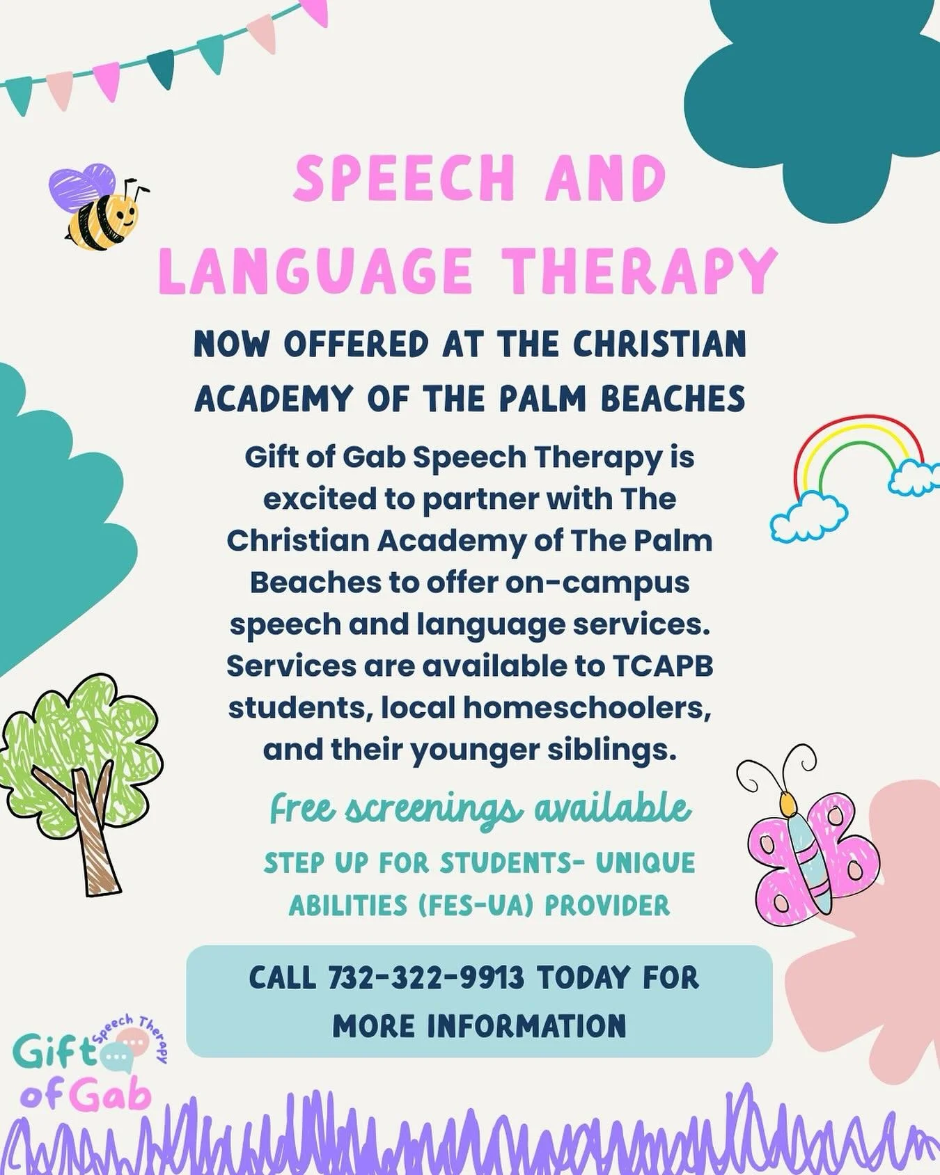 So excited to share that I&rsquo;m now offering speech and language services on campus at The Christian Academy of the Palm Beaches!

Services are open to TCAPB students, local homeschoolers, and their younger siblings. I am a Step Up for Students Un