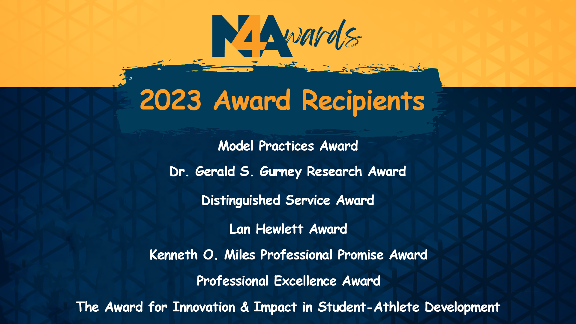 2006 Lan Hewlett Award. Presented for outstanding performance as an academic advisor for athletics recognizing a sustained professional service, a high level of competence in administrative skills, a
merited professional stature, innovation in meetin