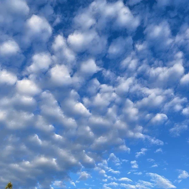Scattered white clouds in a blue sky