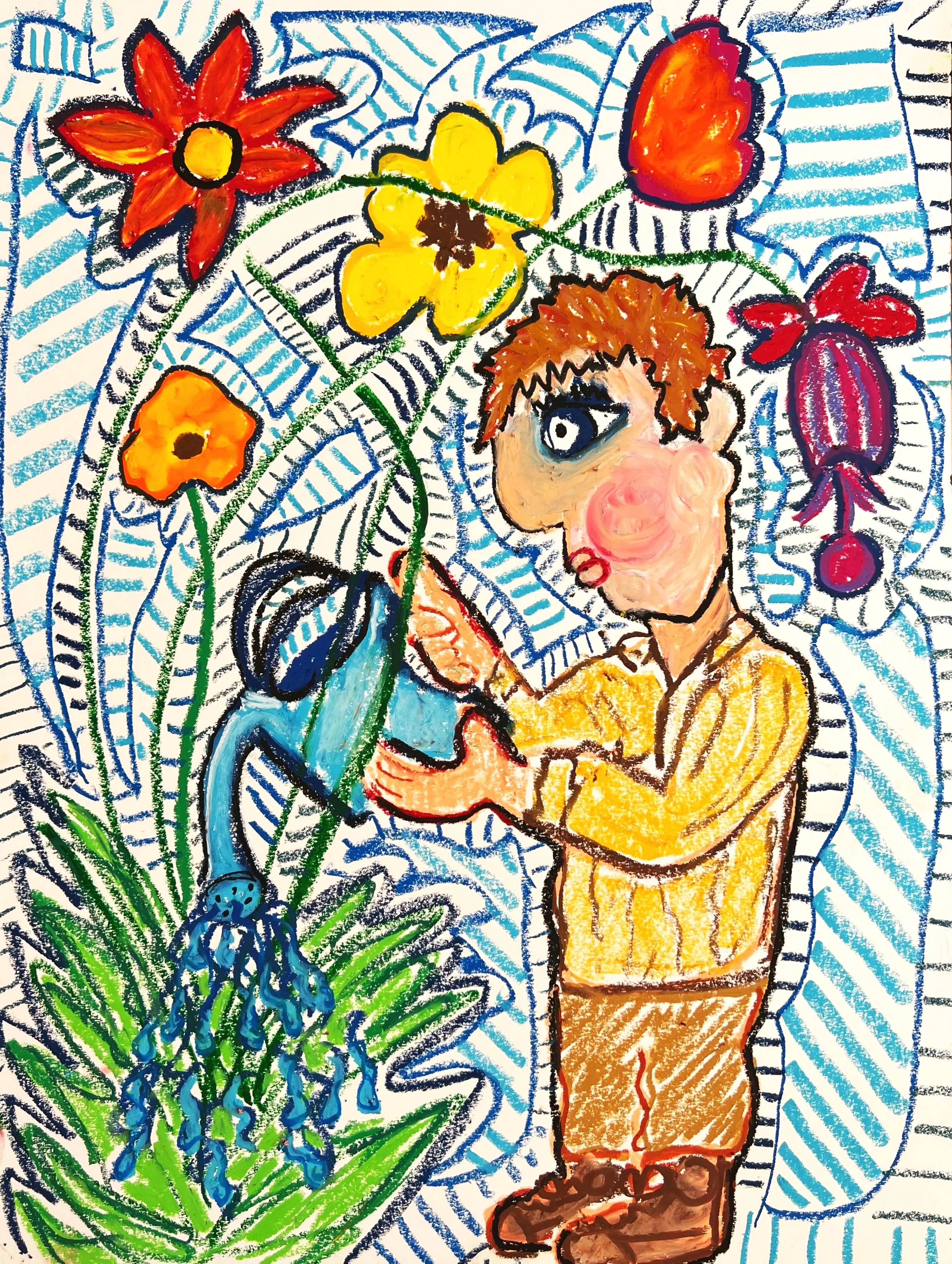 "Water Boy" | Oil Pastel on Paper | 18"X24" | 2024 