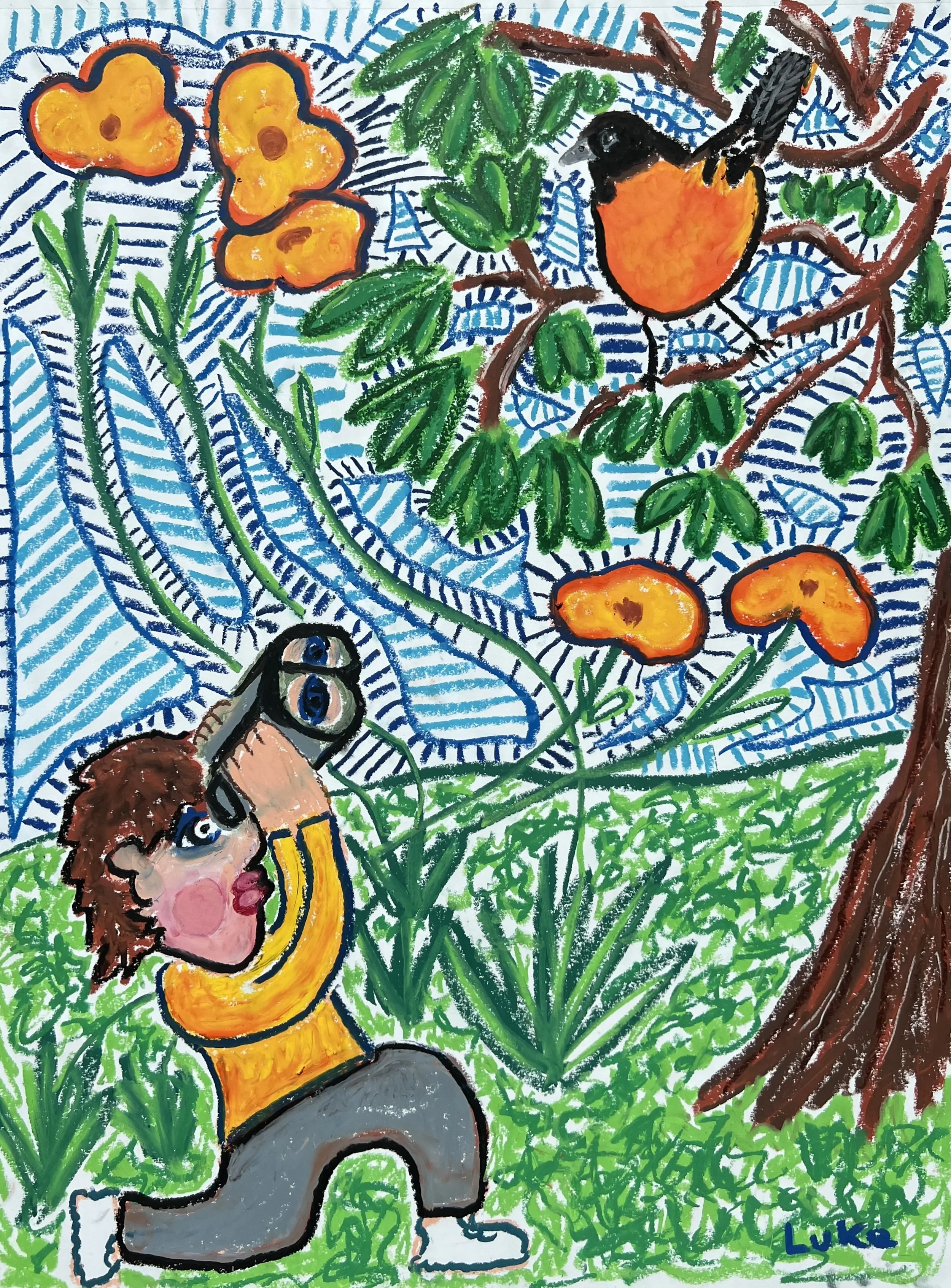 "Fit Check" | Oil Pastel on Paper | 18"X24" | 2024