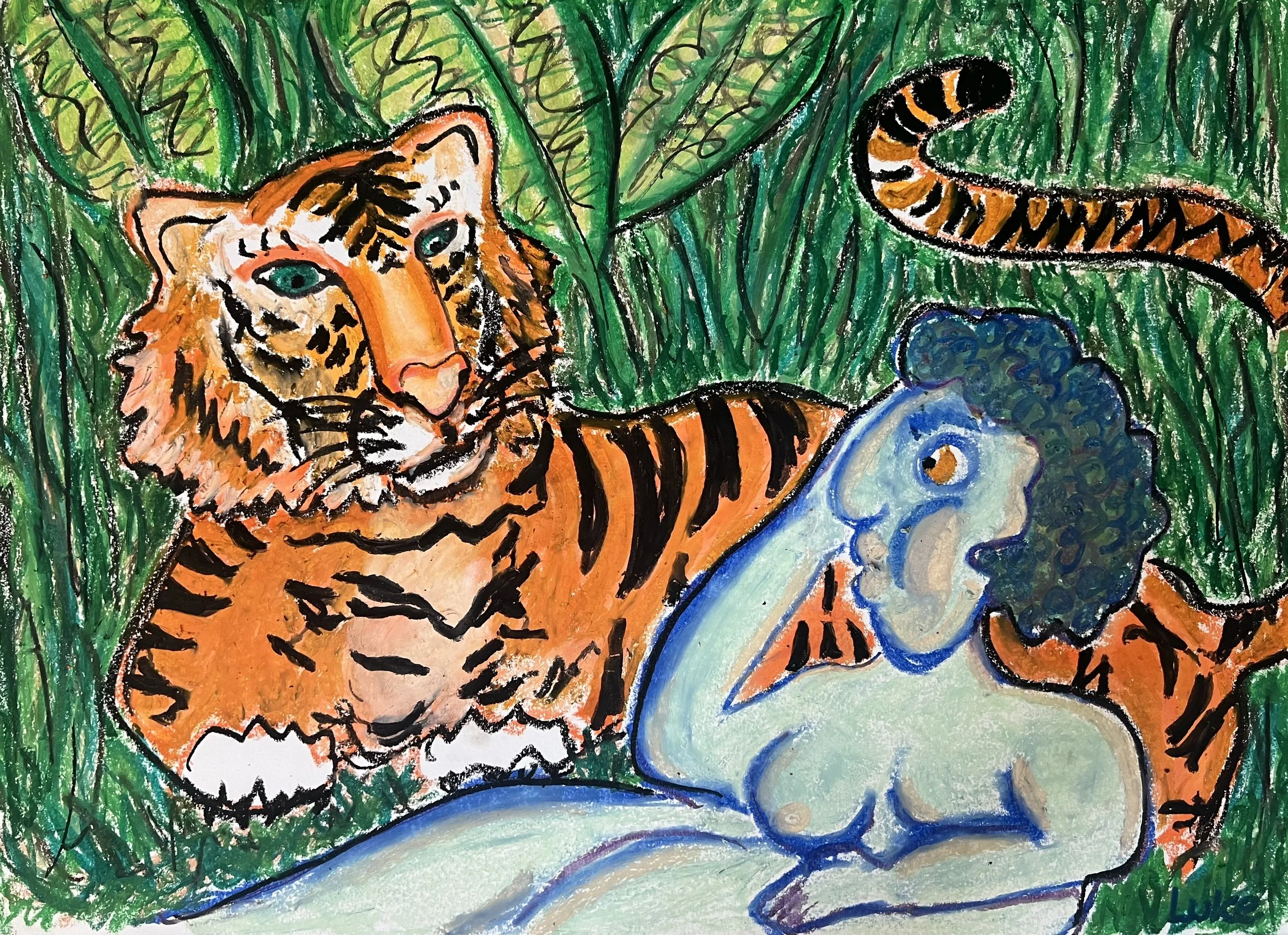 "Cat Nap" | Oil Pastel on Paper | 18"X24" | 2024