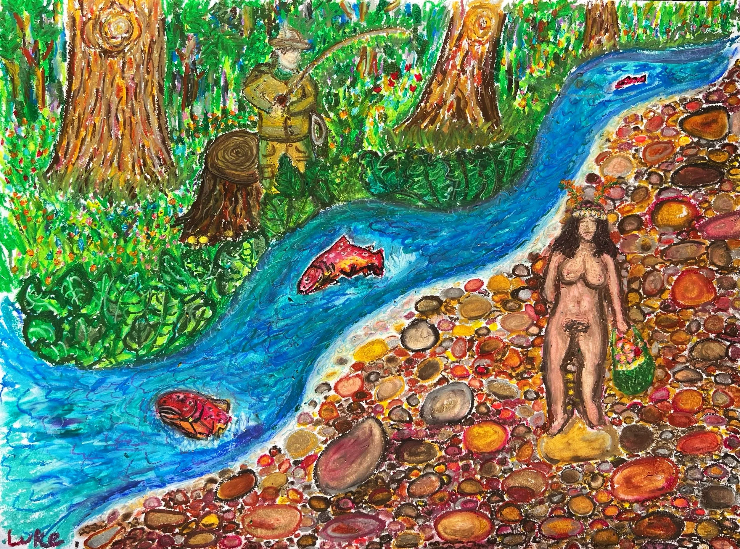 "Lure of the Nymph" | Oil Pastel on Paper | 18"X24" | 2023