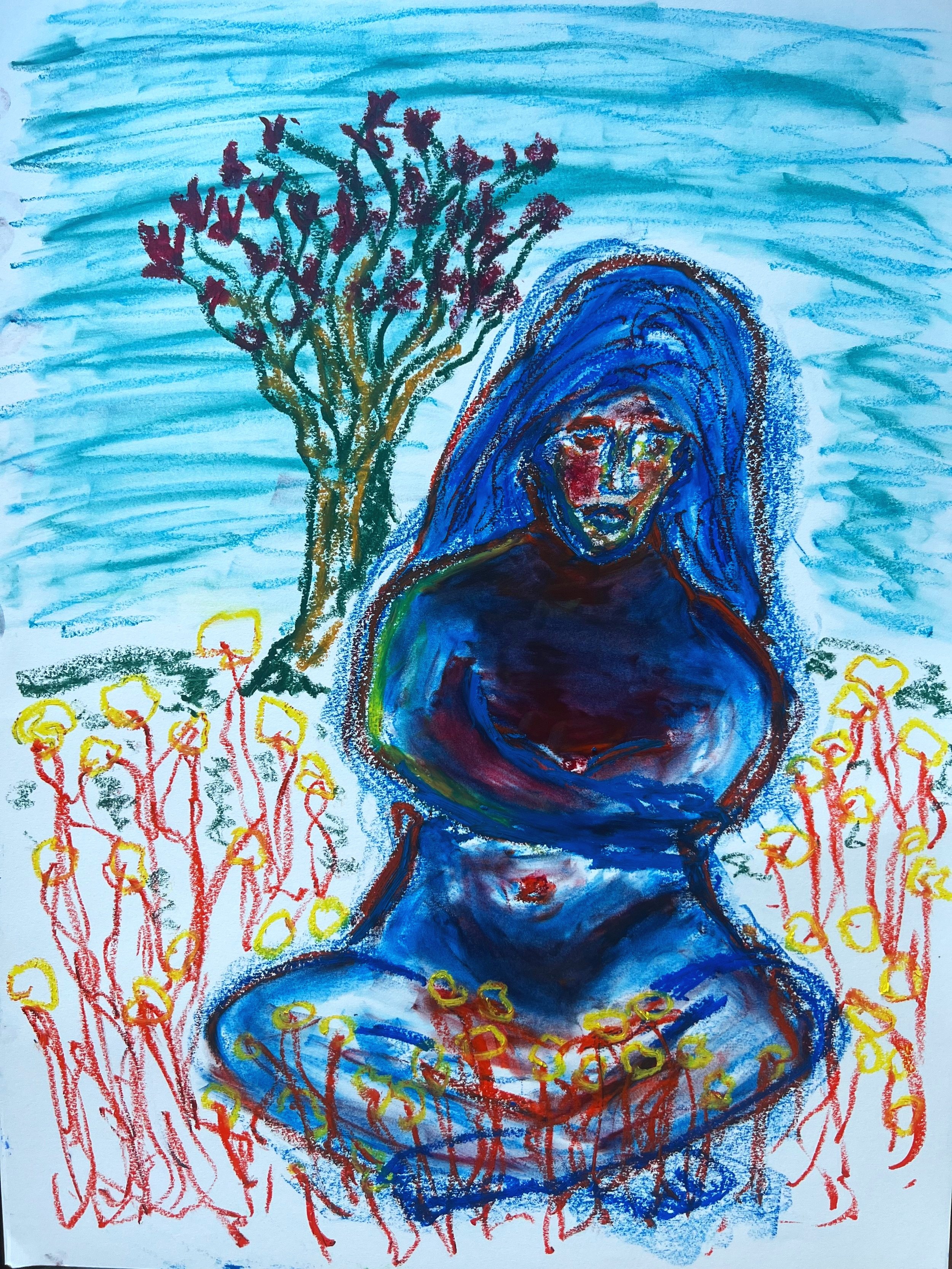 "Fields of Blue" | Oil Pastel on Paper | 18"X24" | 2024