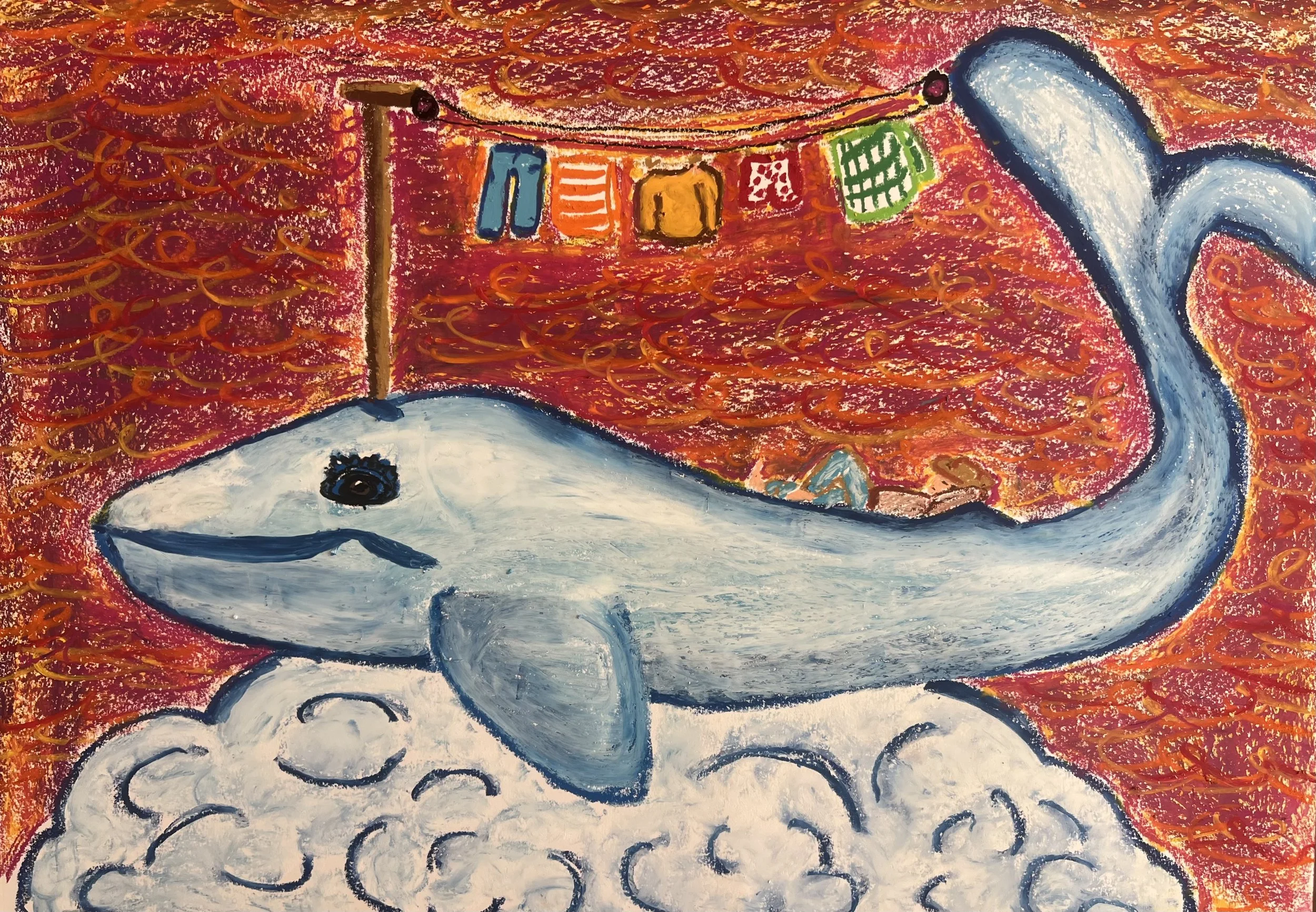 "Laundry Day" | Oil Pastel on Paper | 18"X24" | 2024