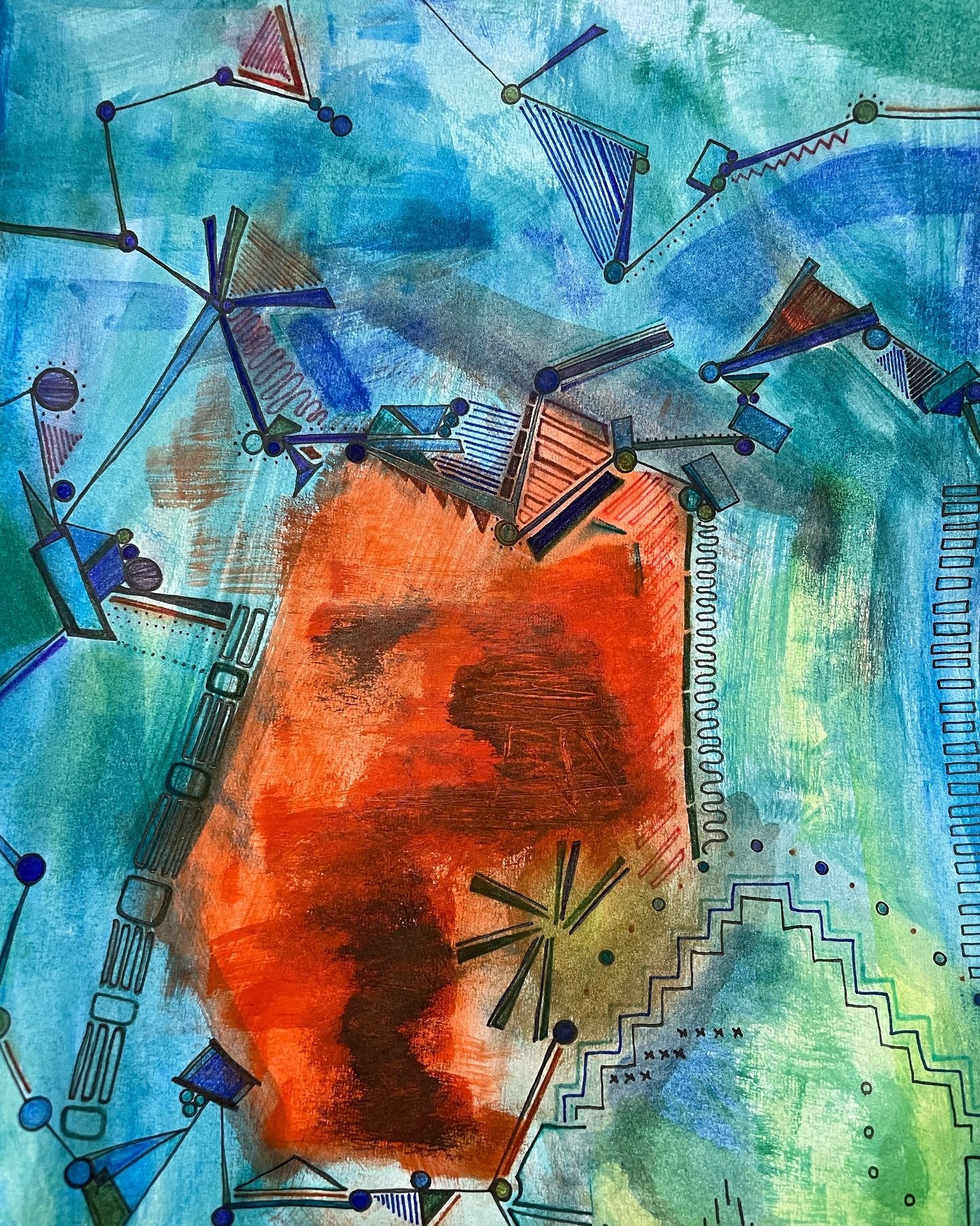 On relationships, ink and gouache, 9&rdquo; x 12&rdquo;