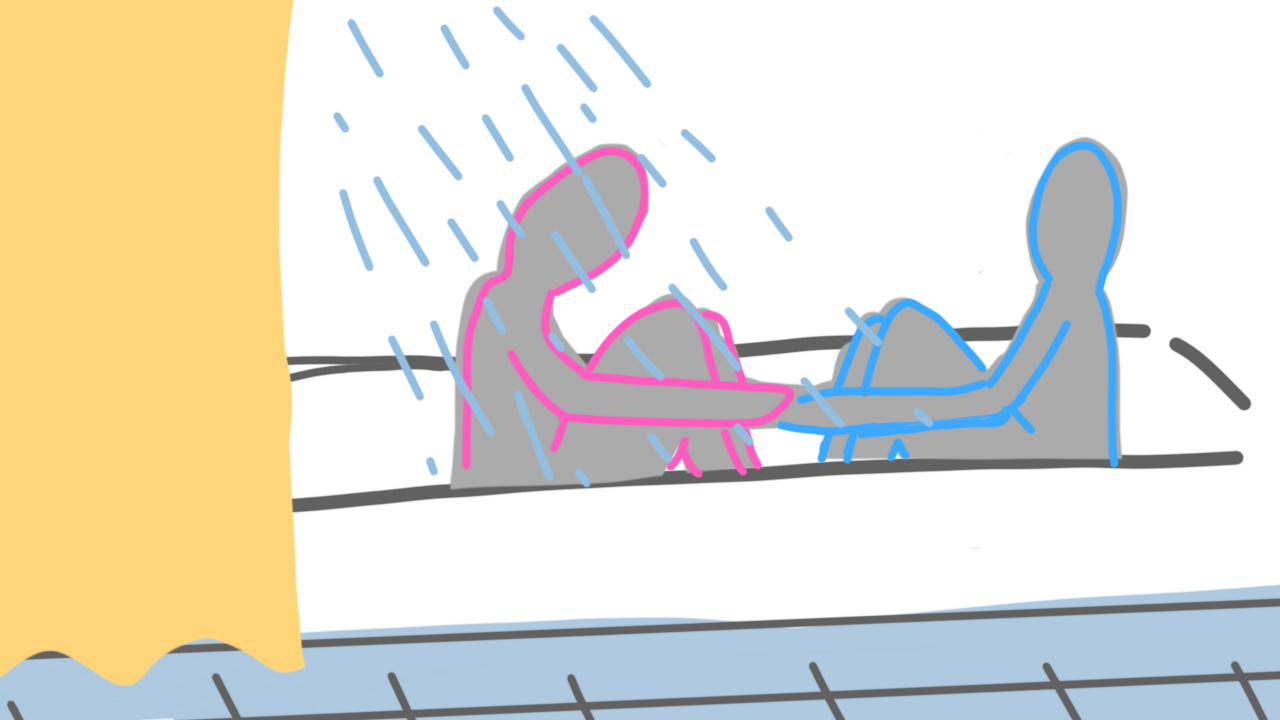 "Standing in the shower fully clothed..."