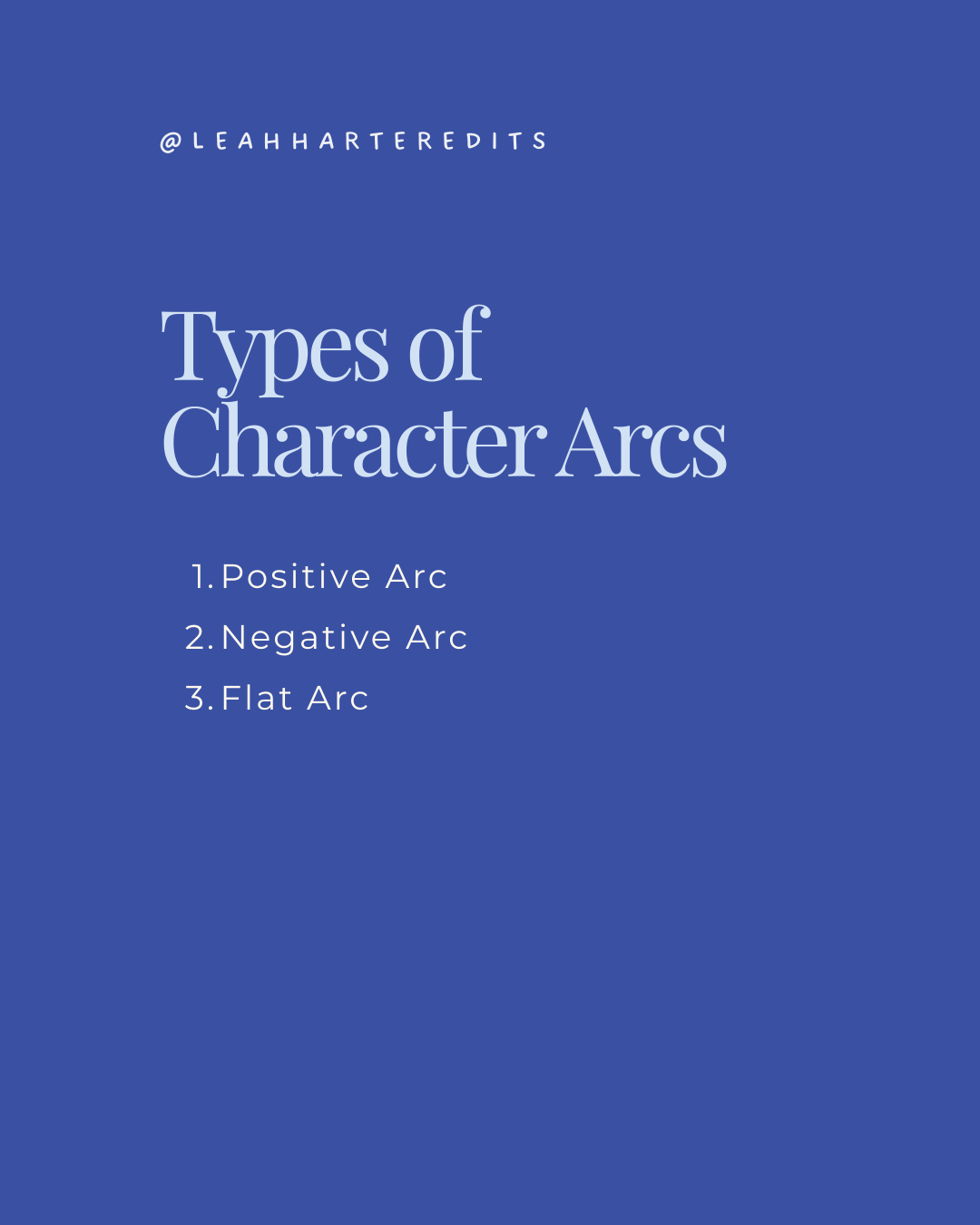 Image explaining the types of character arcs as positive arc, negative arc, and flat arc.