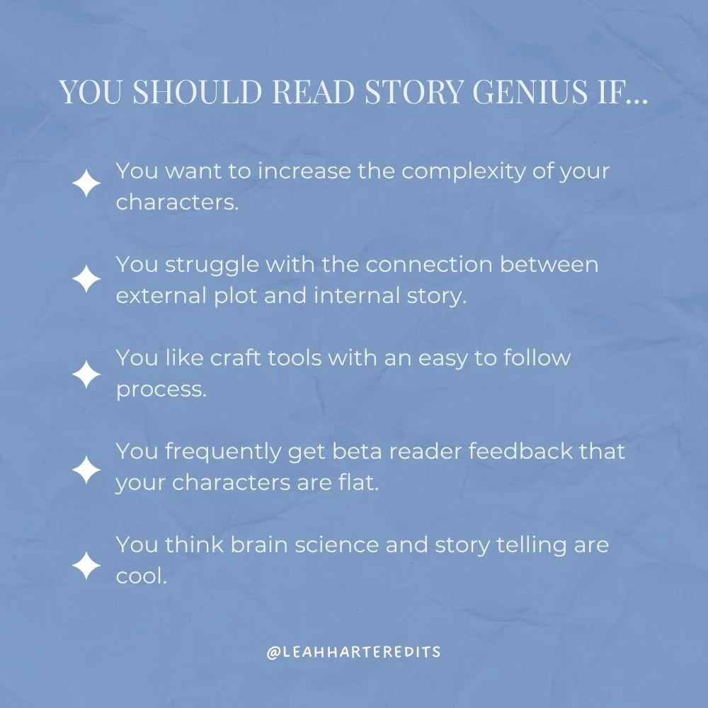 Scene detailing reasons to read Story Genius by Lisa Cron.